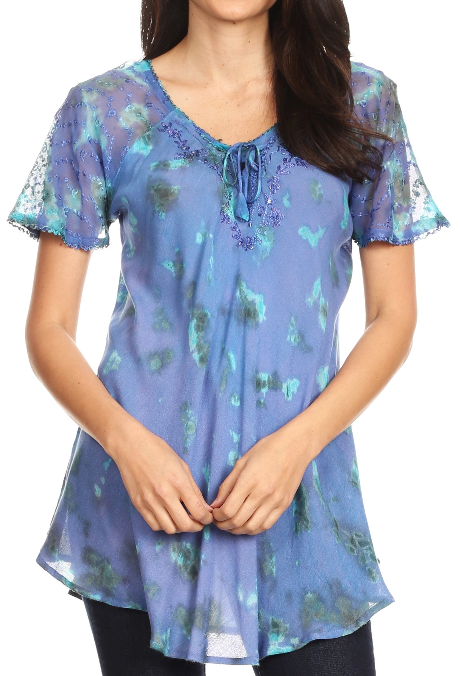 Sakkas Allegra Women's Short Sleeve Loose Fit Casual Tie Dye Blouse Tunic Shirt - Concordia Style Boutique