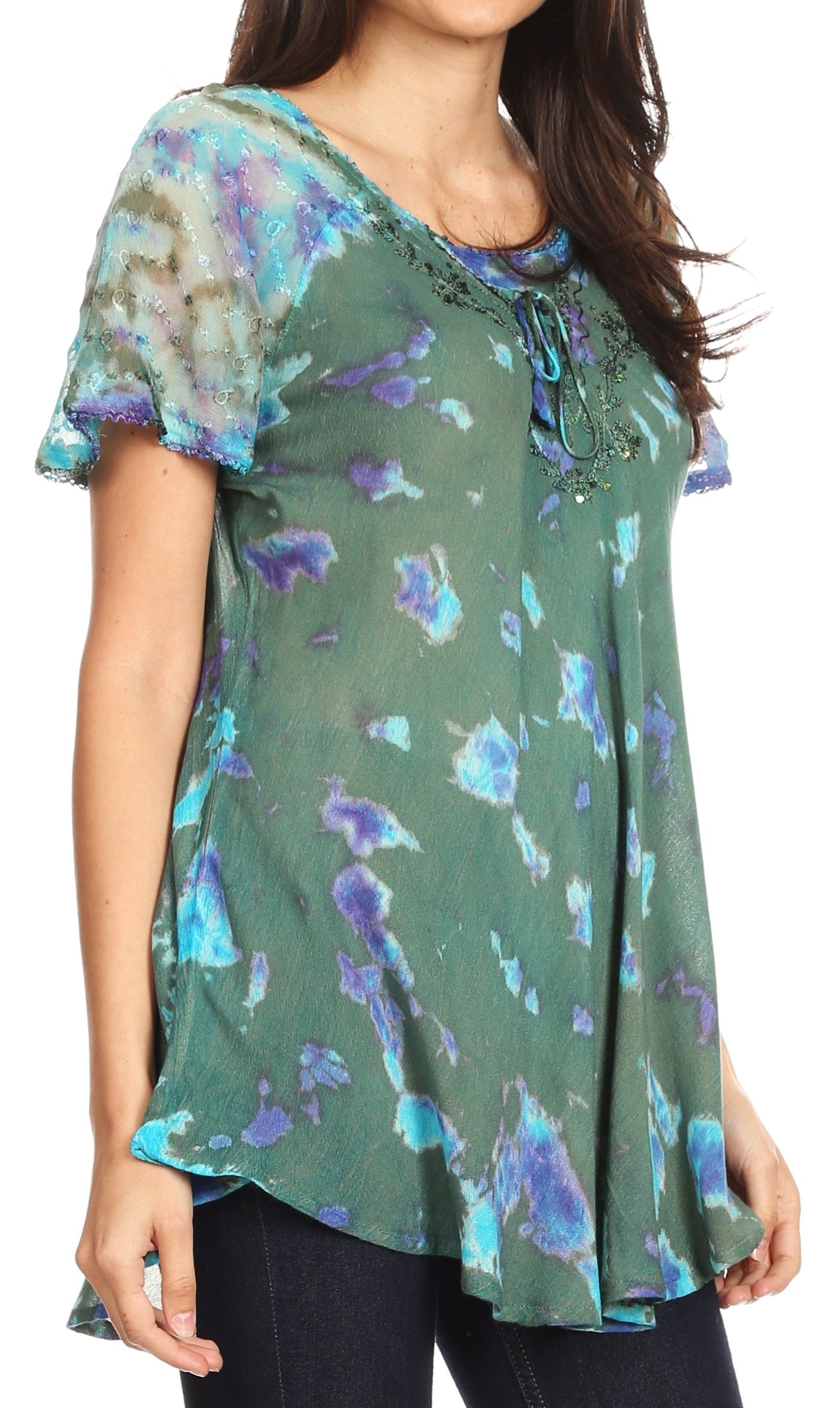 Sakkas Allegra Women's Short Sleeve Loose Fit Casual Tie Dye Blouse Tunic Shirt - Concordia Style Boutique