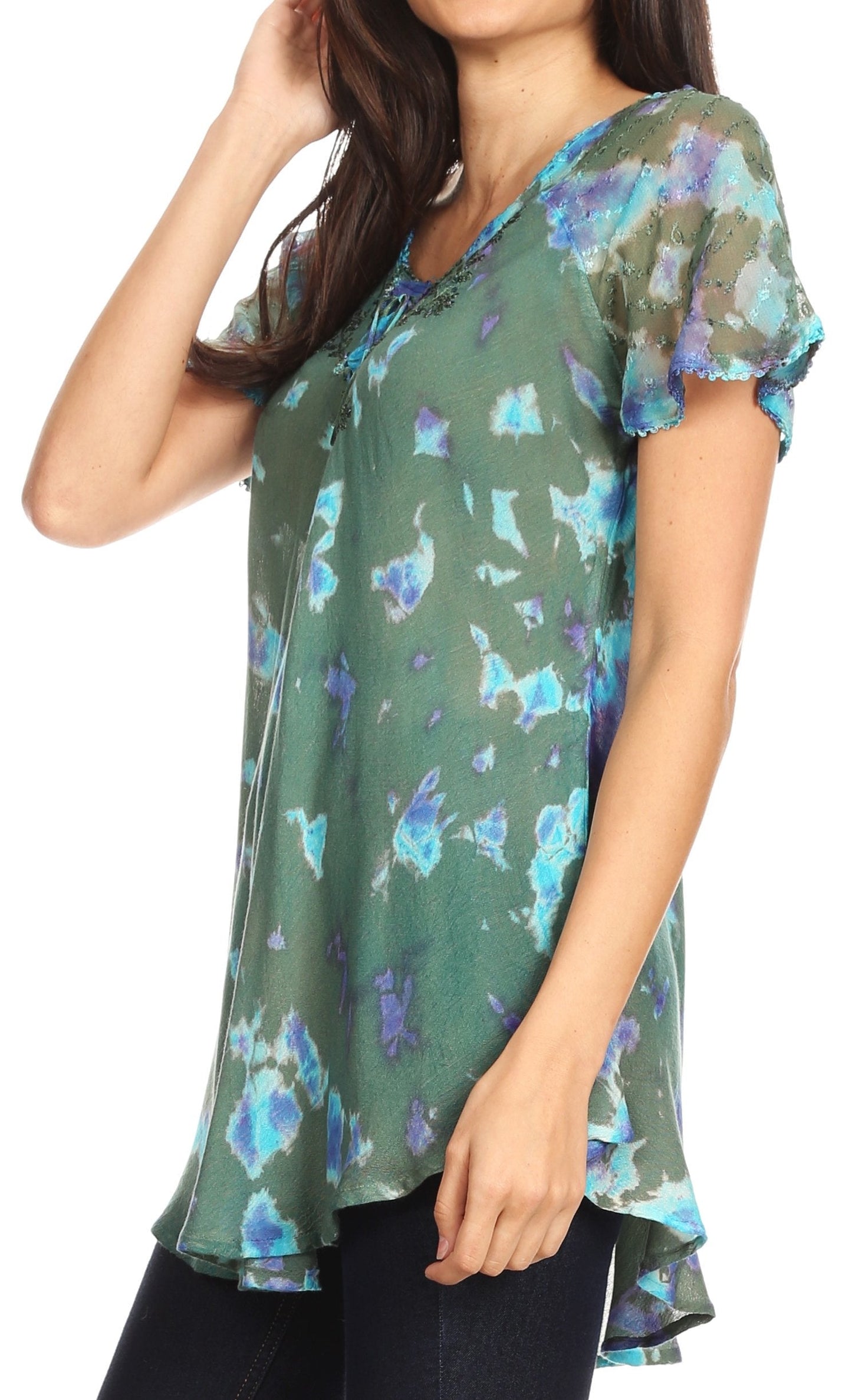 Sakkas Allegra Women's Short Sleeve Loose Fit Casual Tie Dye Blouse Tunic Shirt - Concordia Style Boutique