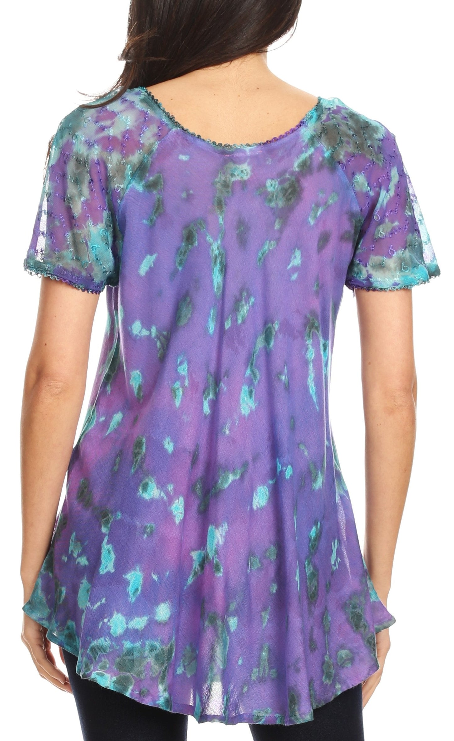 Sakkas Allegra Women's Short Sleeve Loose Fit Casual Tie Dye Blouse Tunic Shirt - Concordia Style Boutique