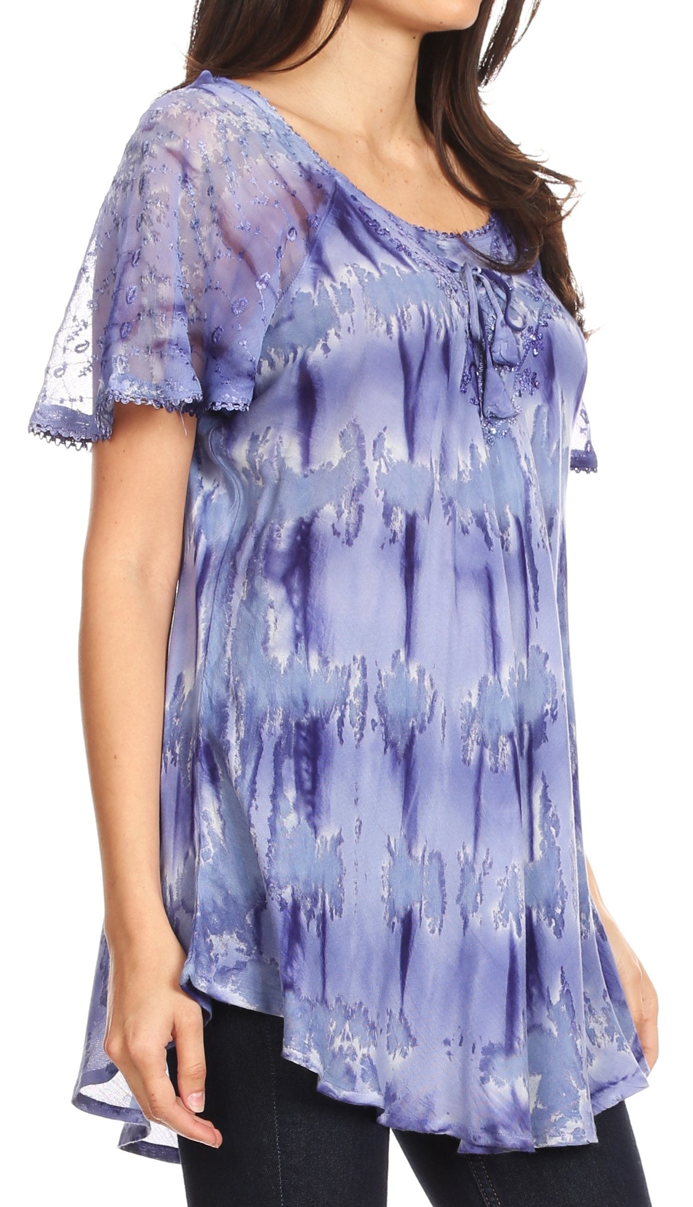 Sakkas Allegra Women's Short Sleeve Loose Fit Casual Tie Dye Blouse Tunic Shirt - Concordia Style Boutique