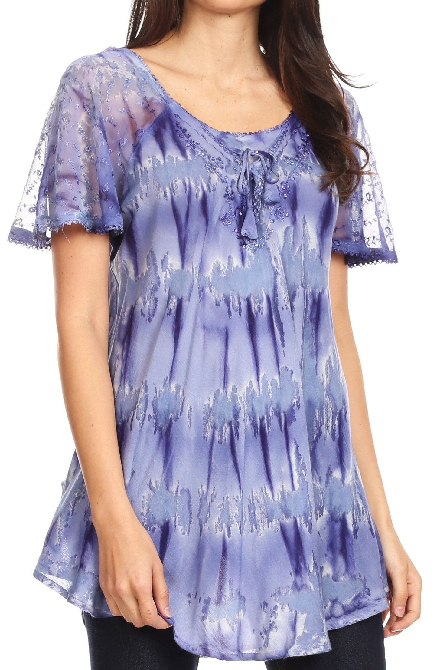 Sakkas Allegra Women's Short Sleeve Loose Fit Casual Tie Dye Blouse Tunic Shirt - Concordia Style Boutique