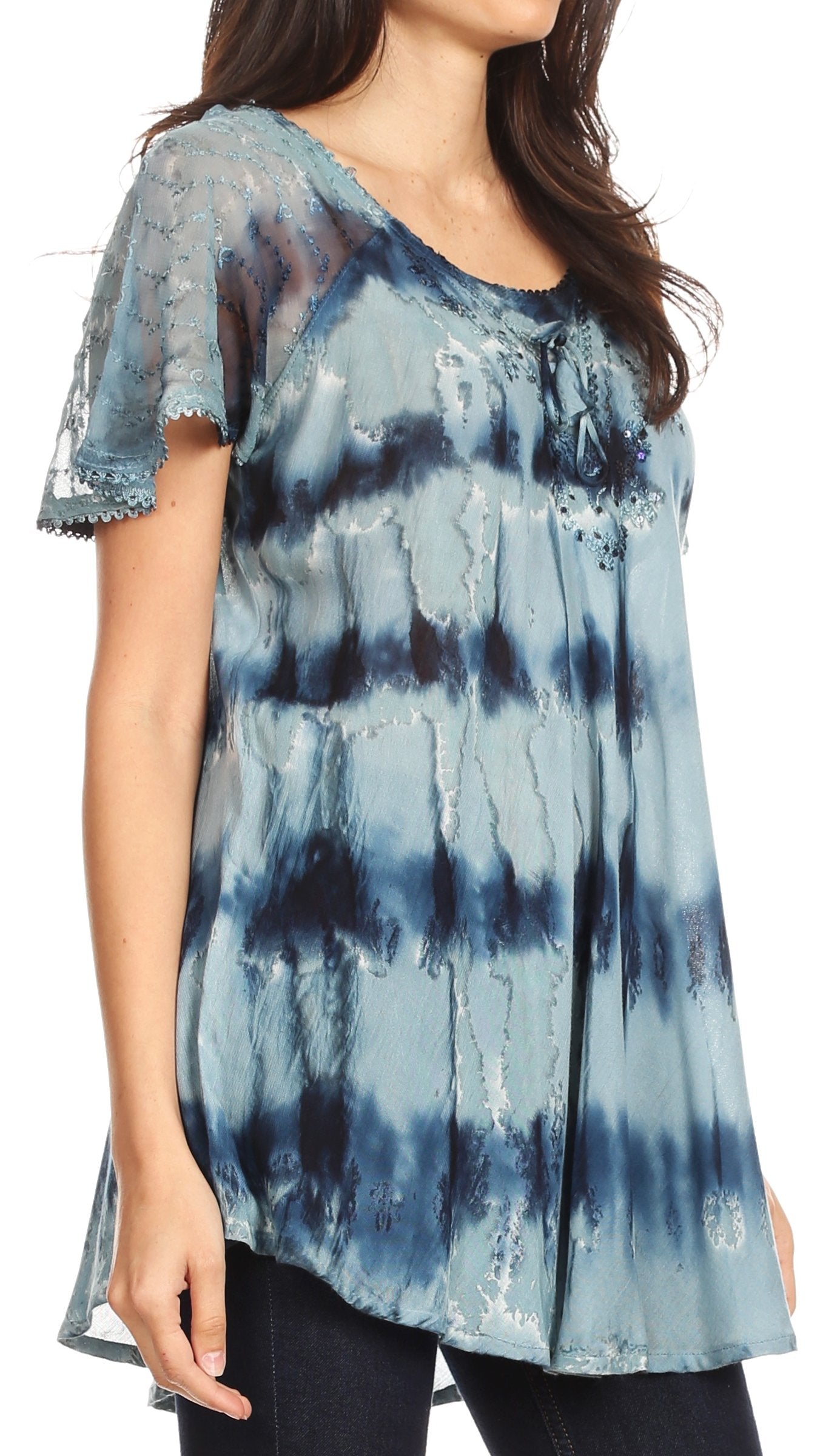 Sakkas Allegra Women's Short Sleeve Loose Fit Casual Tie Dye Blouse Tunic Shirt - Concordia Style Boutique