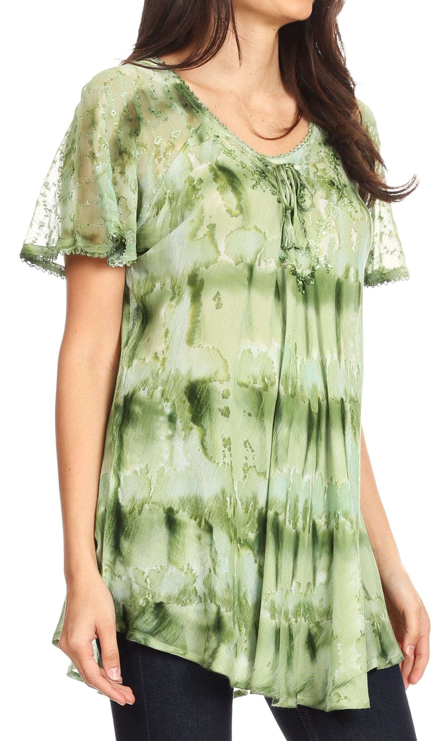 Sakkas Allegra Women's Short Sleeve Loose Fit Casual Tie Dye Blouse Tunic Shirt - Concordia Style Boutique