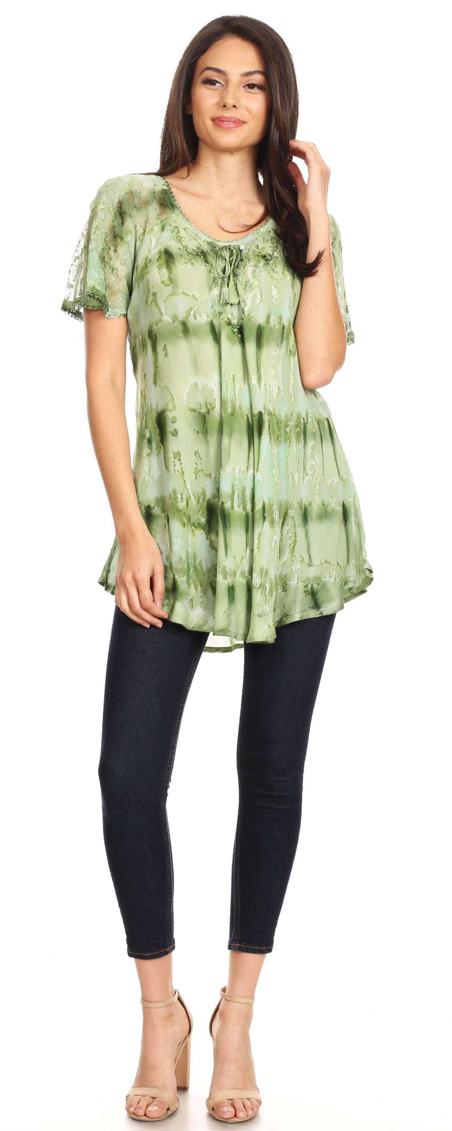 Sakkas Allegra Women's Short Sleeve Loose Fit Casual Tie Dye Blouse Tunic Shirt - Concordia Style Boutique