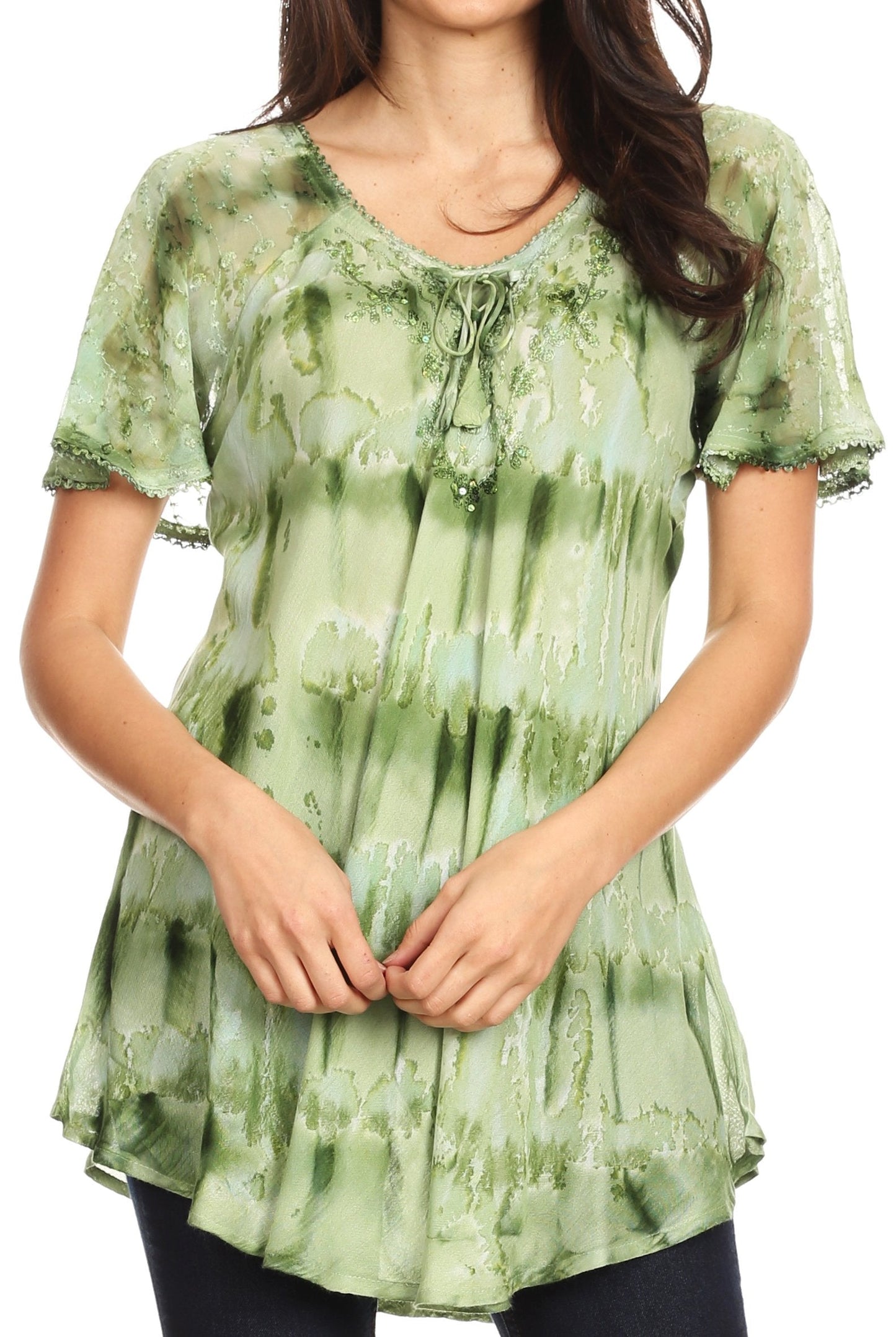 Sakkas Allegra Women's Short Sleeve Loose Fit Casual Tie Dye Blouse Tunic Shirt - Concordia Style Boutique