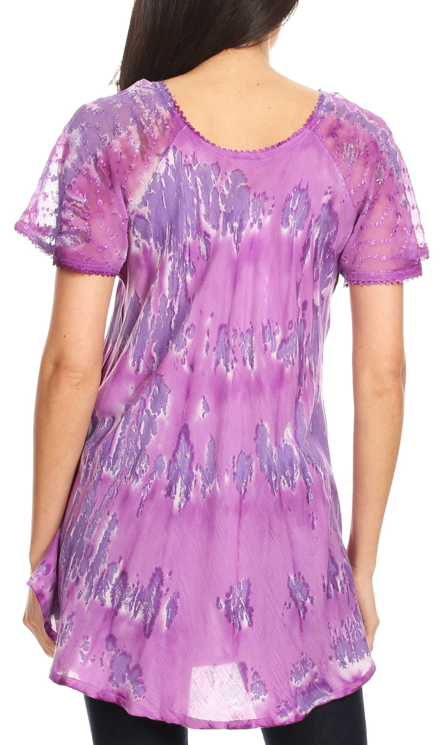 Sakkas Allegra Women's Short Sleeve Loose Fit Casual Tie Dye Blouse Tunic Shirt - Concordia Style Boutique