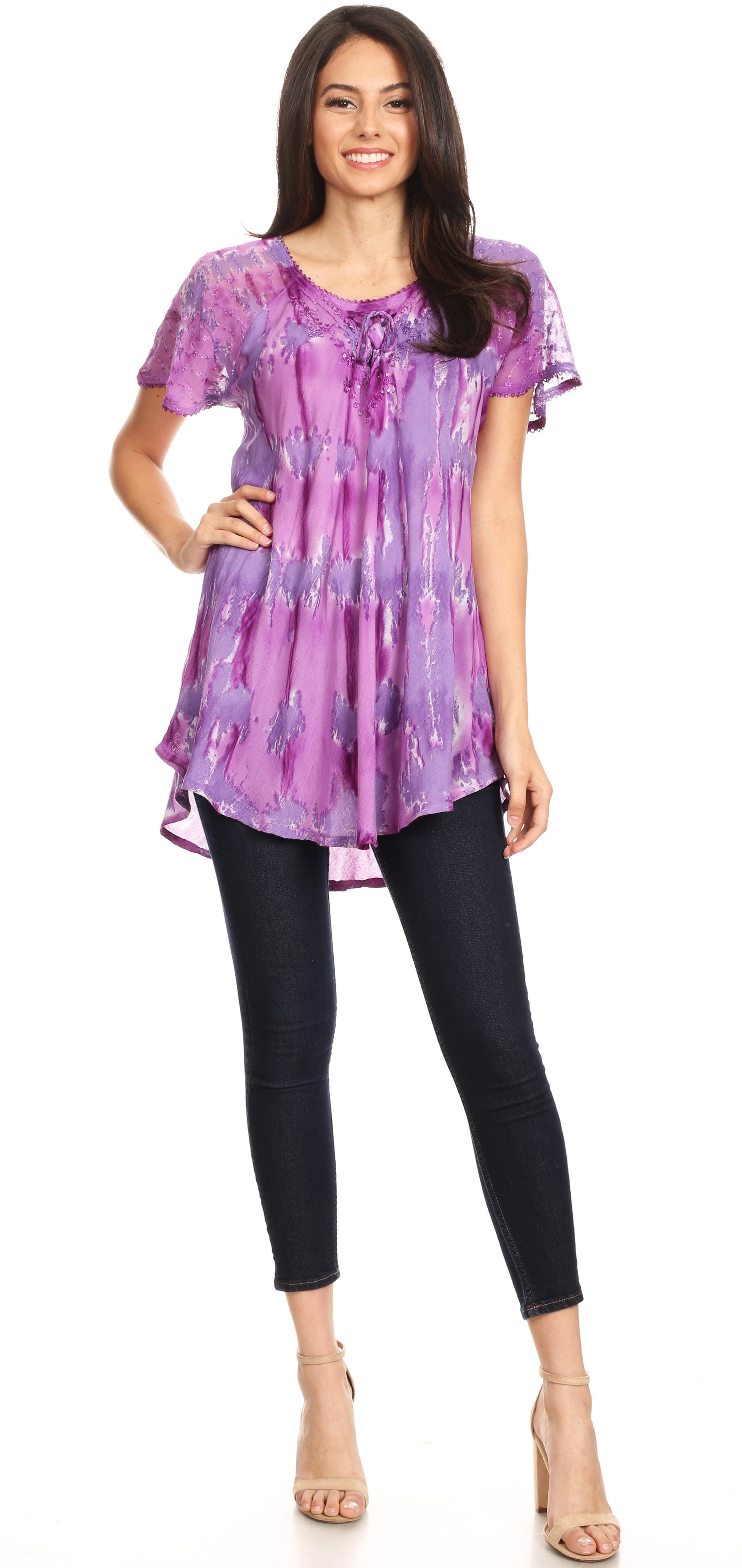 Sakkas Allegra Women's Short Sleeve Loose Fit Casual Tie Dye Blouse Tunic Shirt - Concordia Style Boutique
