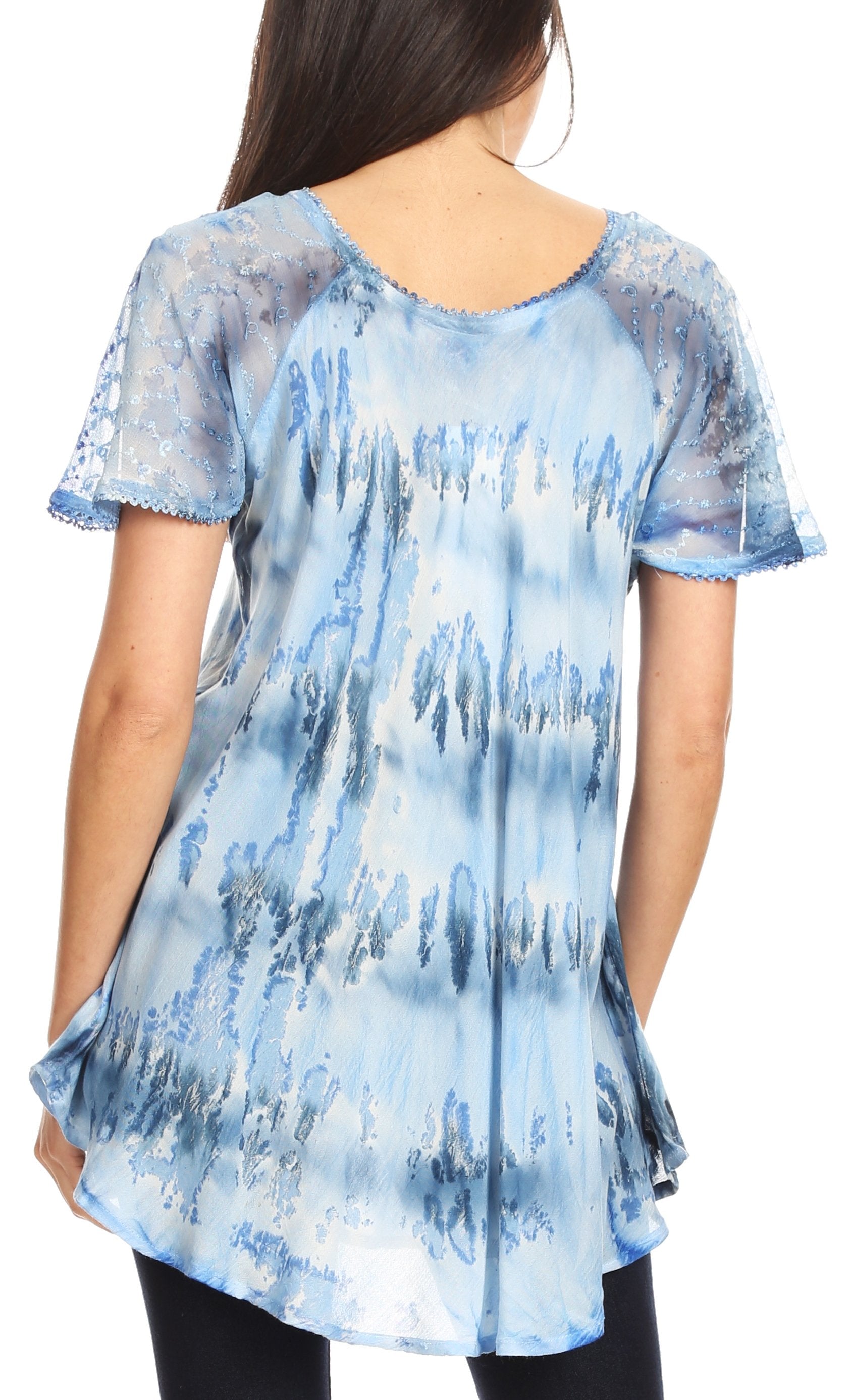 Sakkas Allegra Women's Short Sleeve Loose Fit Casual Tie Dye Blouse Tunic Shirt - Concordia Style Boutique