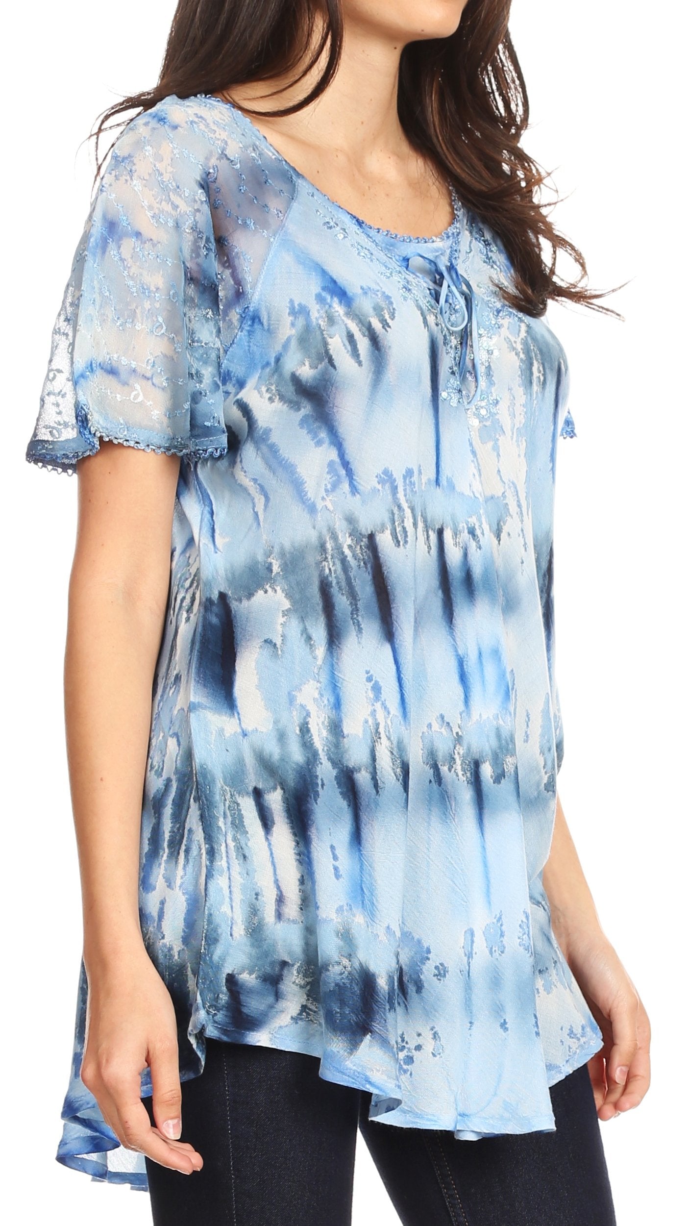Sakkas Allegra Women's Short Sleeve Loose Fit Casual Tie Dye Blouse Tunic Shirt - Concordia Style Boutique