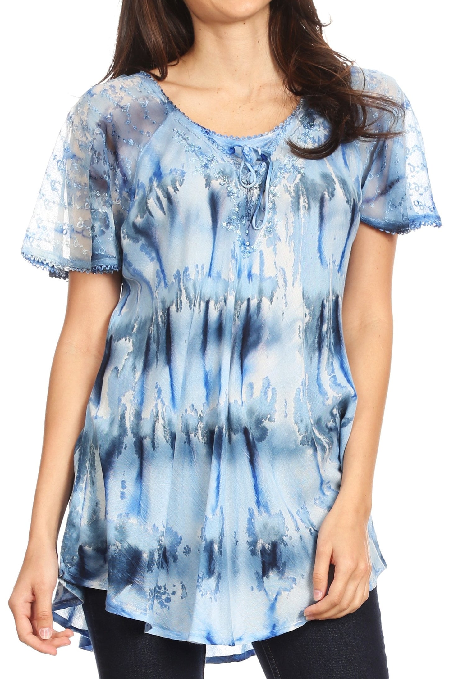 Sakkas Allegra Women's Short Sleeve Loose Fit Casual Tie Dye Blouse Tunic Shirt - Concordia Style Boutique