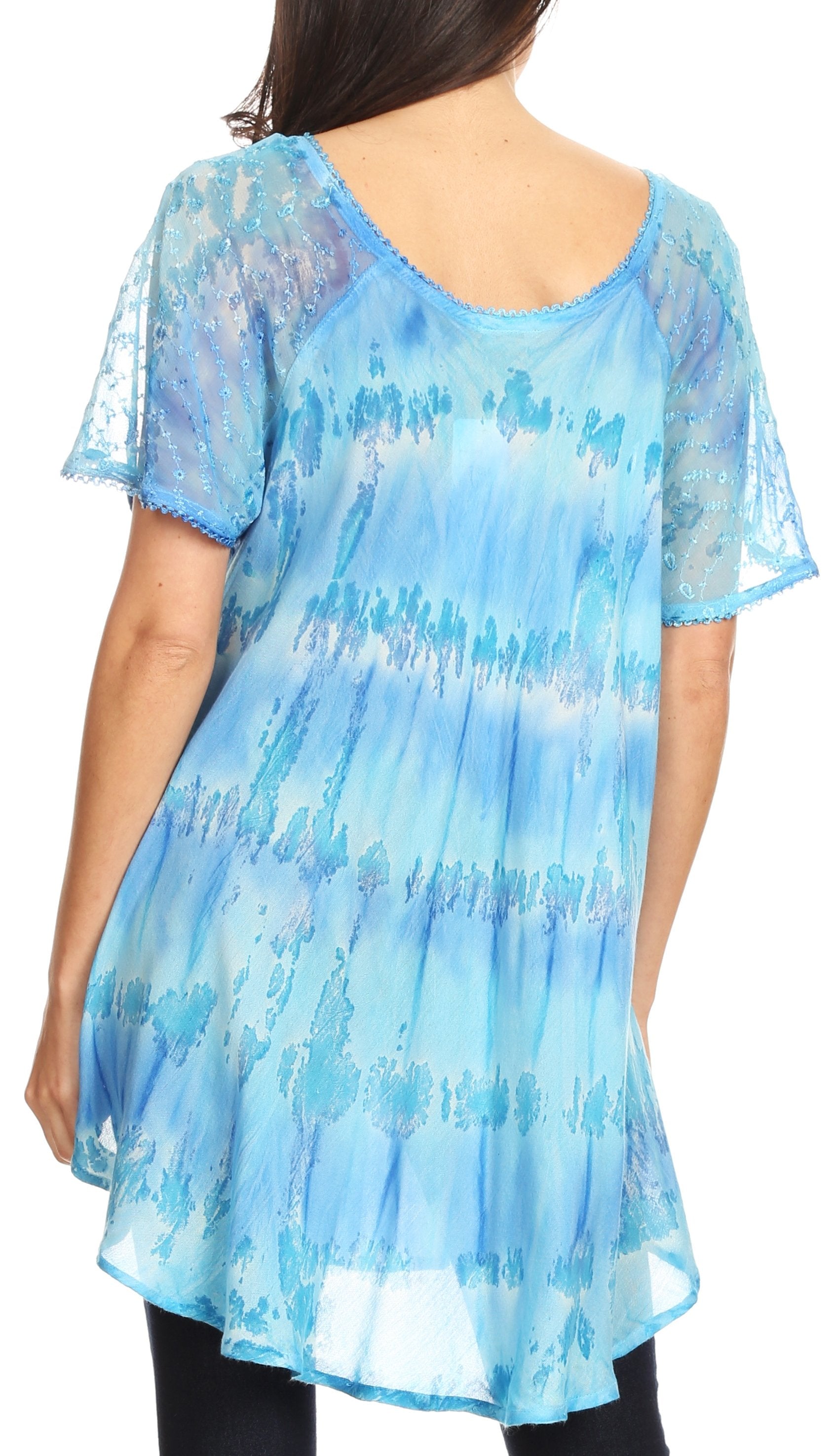 Sakkas Allegra Women's Short Sleeve Loose Fit Casual Tie Dye Blouse Tunic Shirt - Concordia Style Boutique