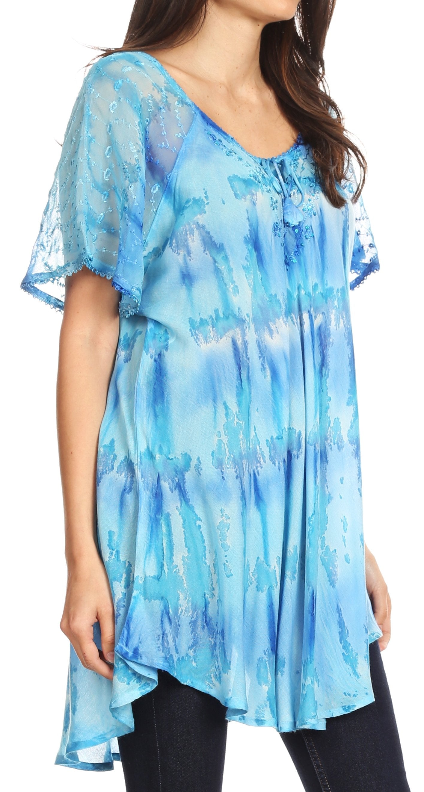 Sakkas Allegra Women's Short Sleeve Loose Fit Casual Tie Dye Blouse Tunic Shirt - Concordia Style Boutique