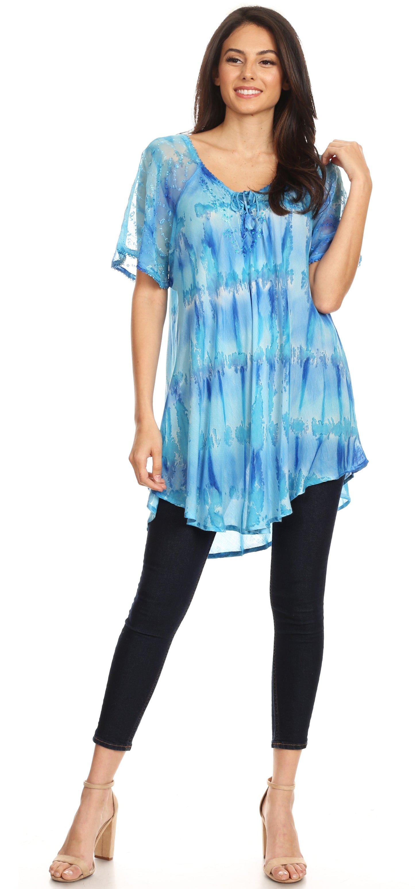 Sakkas Allegra Women's Short Sleeve Loose Fit Casual Tie Dye Blouse Tunic Shirt - Concordia Style Boutique