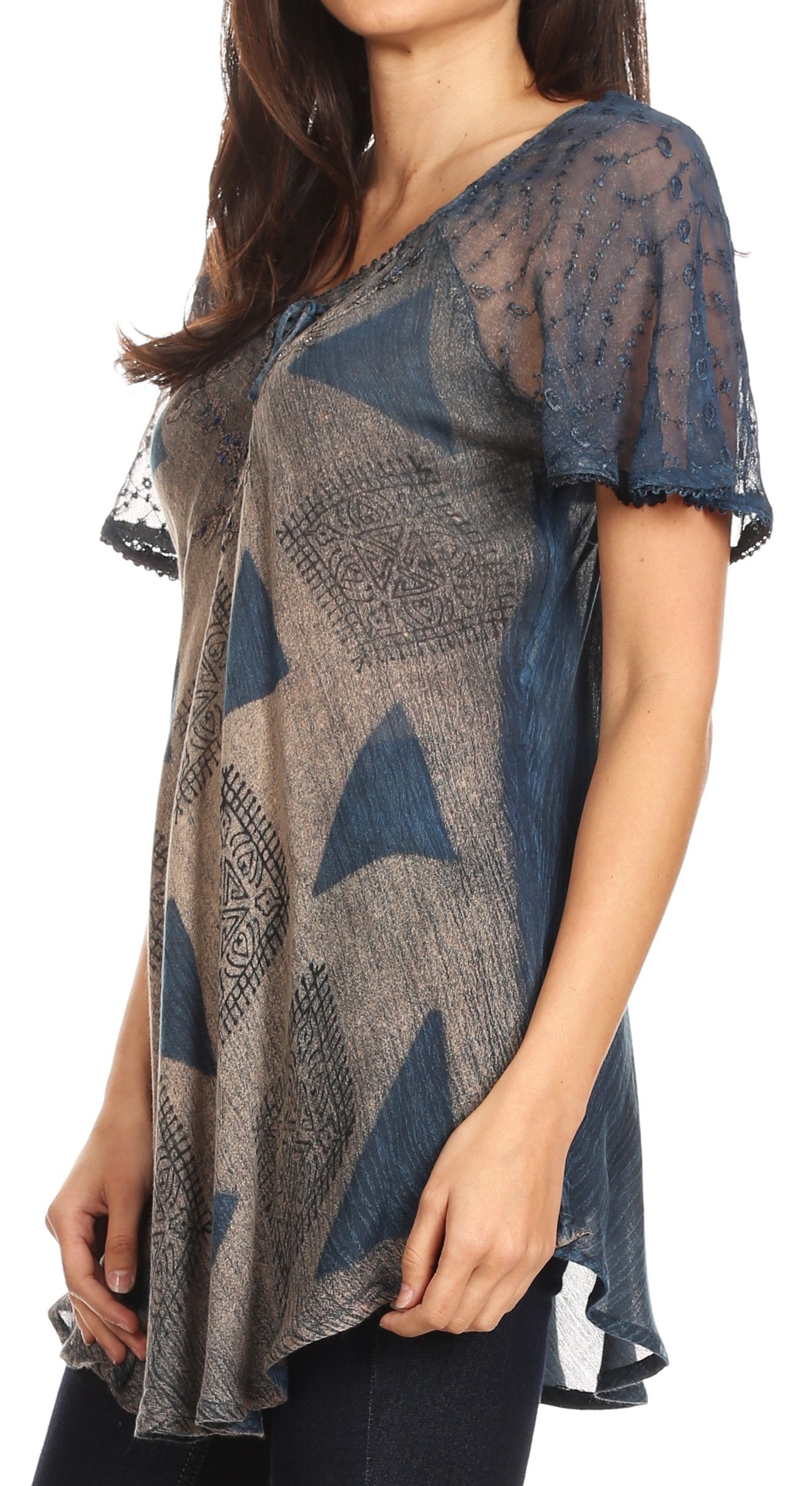 Sakkas Allegra Women's Short Sleeve Loose Fit Casual Tie Dye Blouse Tunic Shirt - Concordia Style Boutique