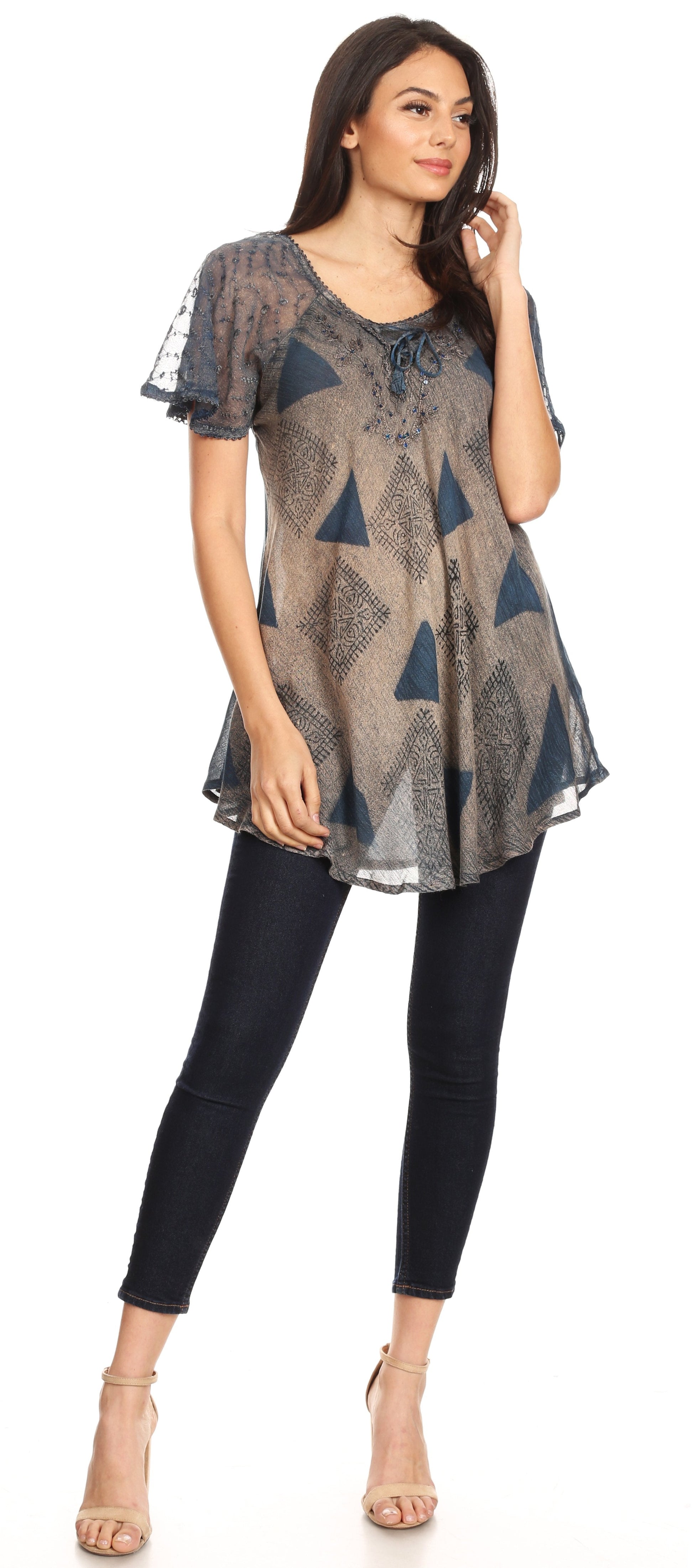 Sakkas Allegra Women's Short Sleeve Loose Fit Casual Tie Dye Blouse Tunic Shirt - Concordia Style Boutique