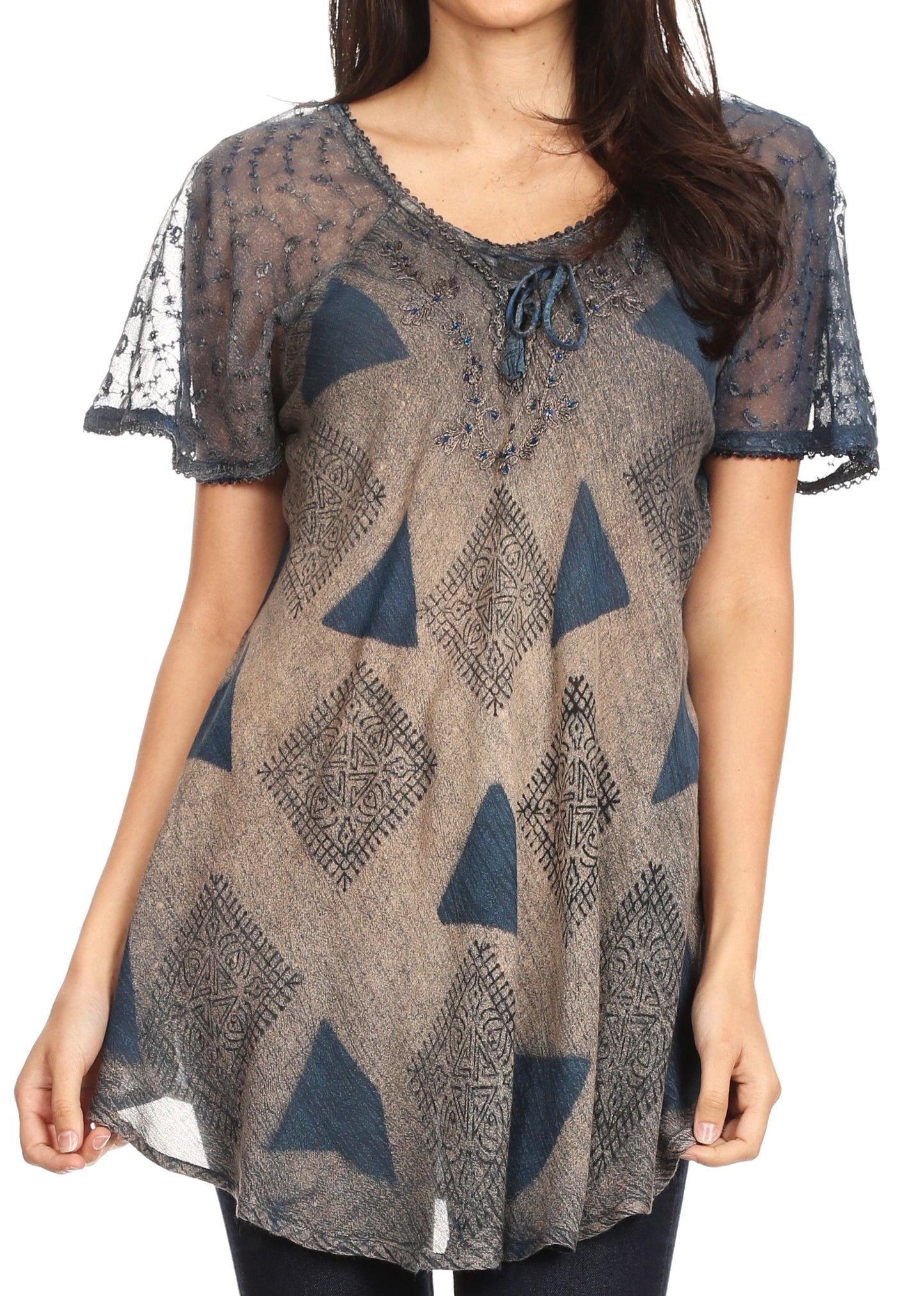 Sakkas Allegra Women's Short Sleeve Loose Fit Casual Tie Dye Blouse Tunic Shirt - Concordia Style Boutique