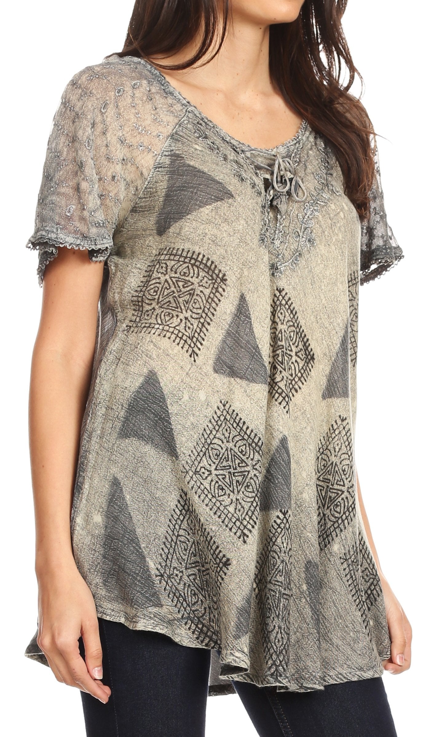 Sakkas Allegra Women's Short Sleeve Loose Fit Casual Tie Dye Blouse Tunic Shirt - Concordia Style Boutique