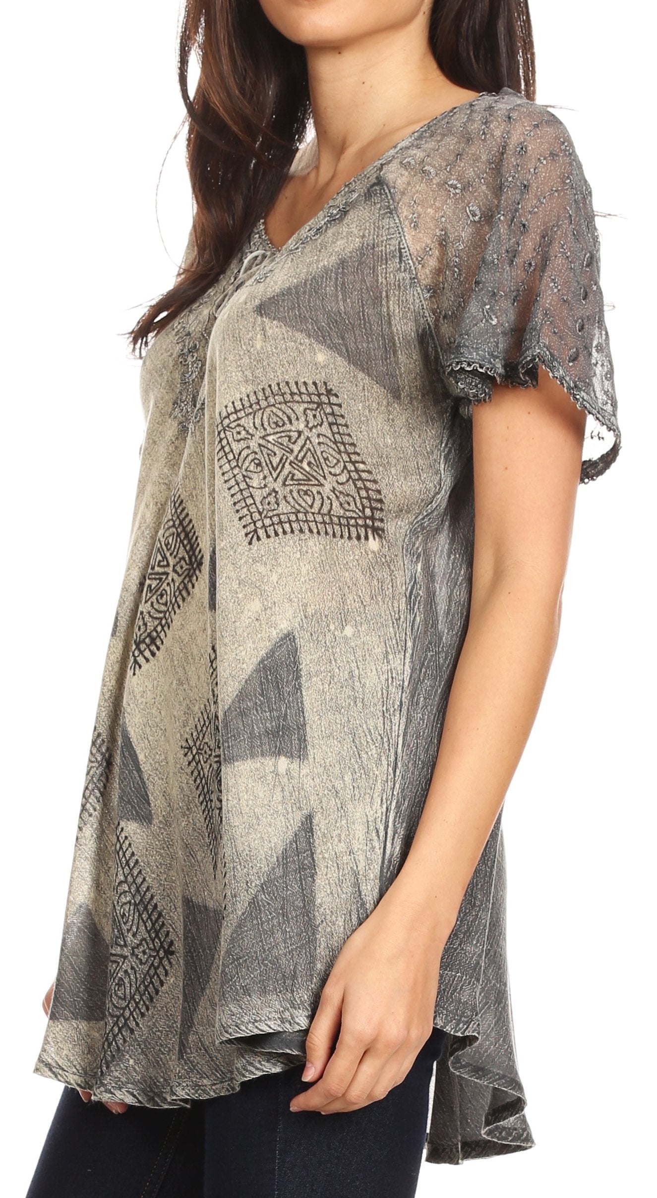 Sakkas Allegra Women's Short Sleeve Loose Fit Casual Tie Dye Blouse Tunic Shirt - Concordia Style Boutique