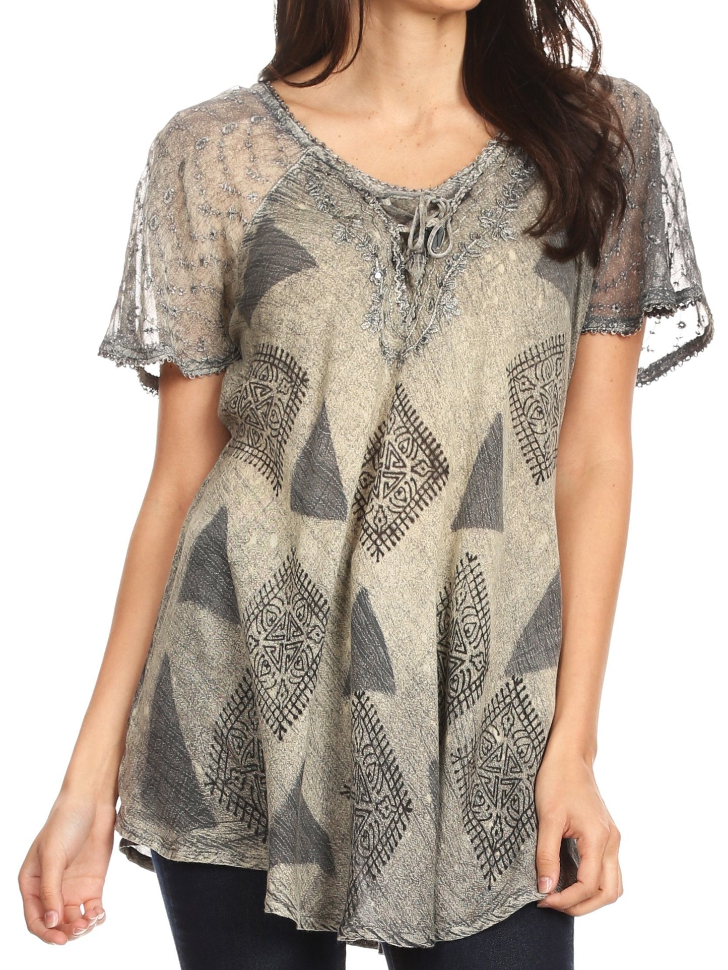 Sakkas Allegra Women's Short Sleeve Loose Fit Casual Tie Dye Blouse Tunic Shirt - Concordia Style Boutique