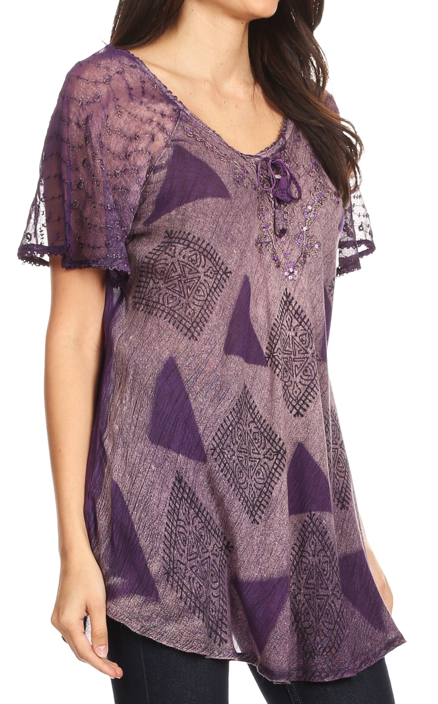 Sakkas Allegra Women's Short Sleeve Loose Fit Casual Tie Dye Blouse Tunic Shirt - Concordia Style Boutique