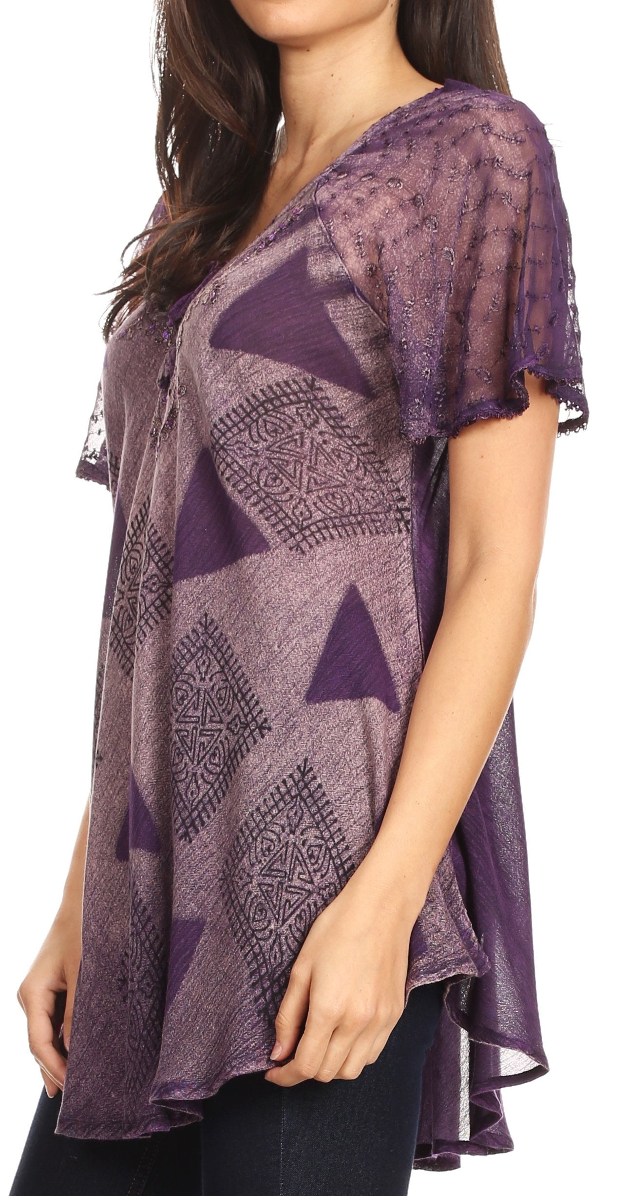 Sakkas Allegra Women's Short Sleeve Loose Fit Casual Tie Dye Blouse Tunic Shirt - Concordia Style Boutique