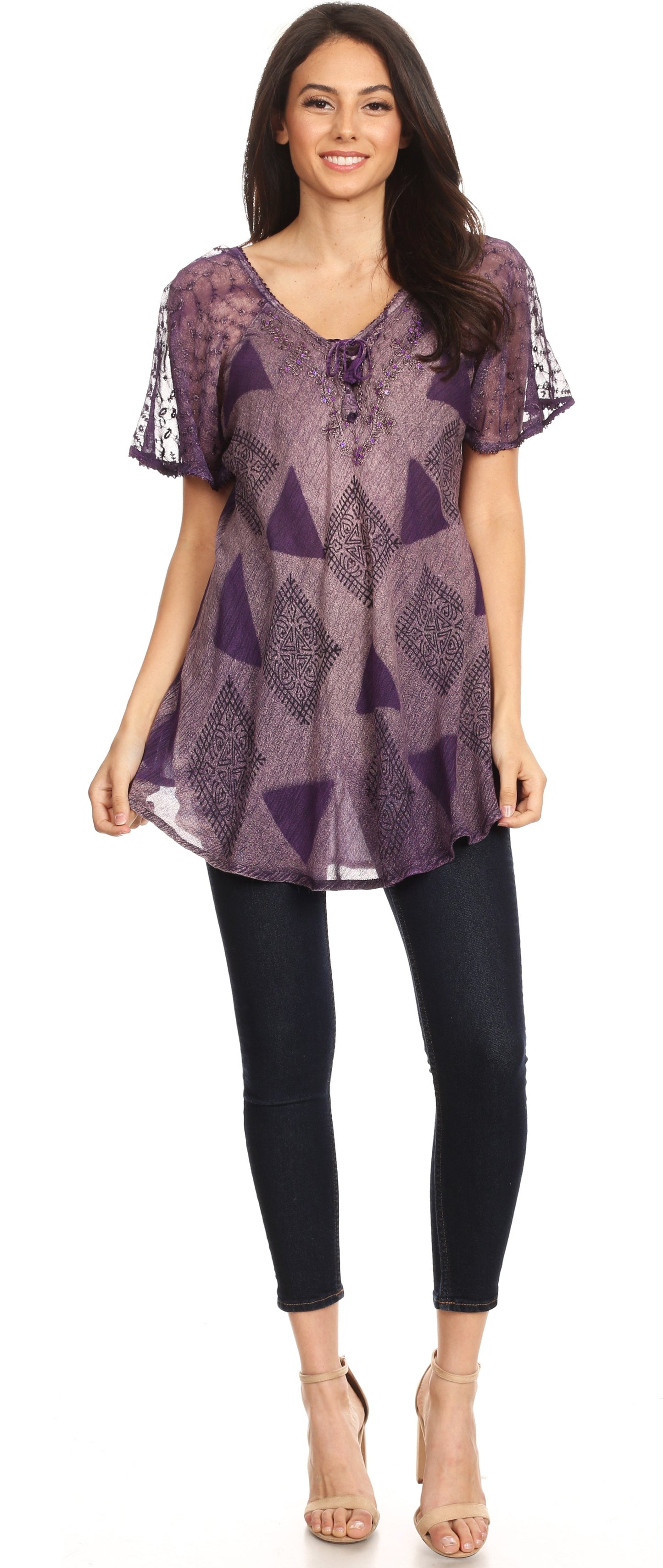 Sakkas Allegra Women's Short Sleeve Loose Fit Casual Tie Dye Blouse Tunic Shirt - Concordia Style Boutique