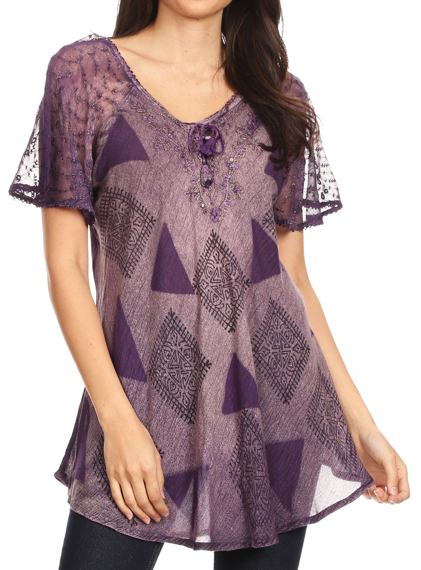 Sakkas Allegra Women's Short Sleeve Loose Fit Casual Tie Dye Blouse Tunic Shirt - Concordia Style Boutique