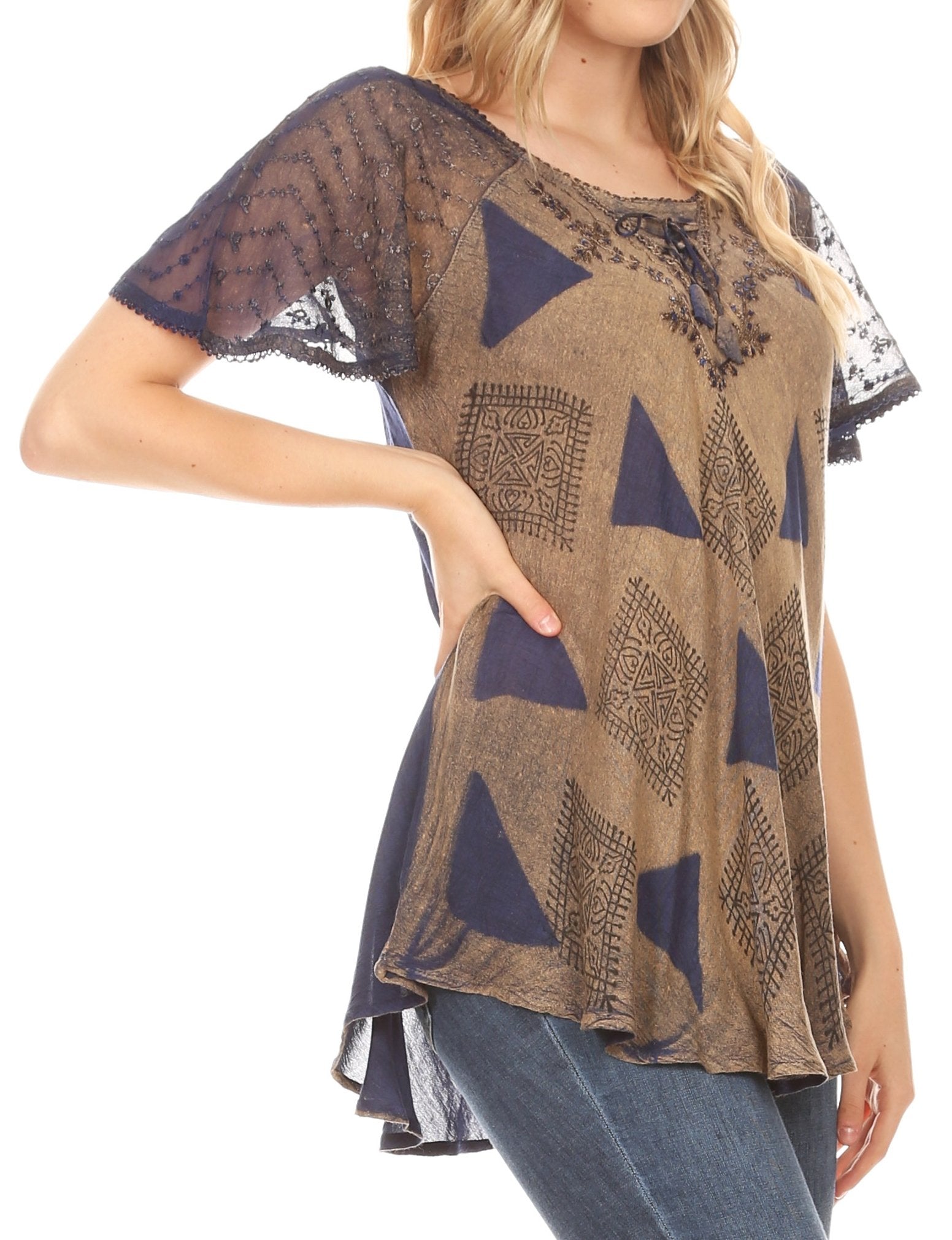 Sakkas Allegra Women's Short Sleeve Loose Fit Casual Tie Dye Blouse Tunic Shirt - Concordia Style Boutique