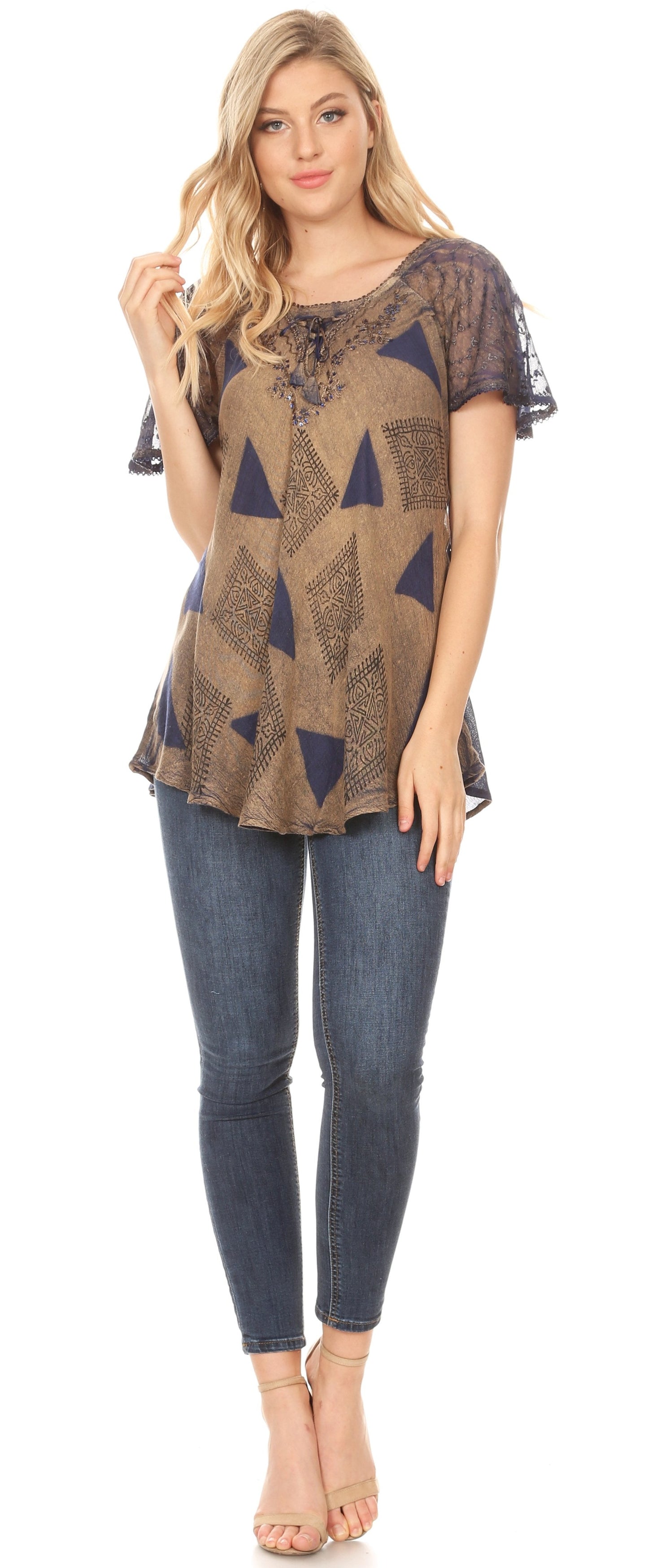 Sakkas Allegra Women's Short Sleeve Loose Fit Casual Tie Dye Blouse Tunic Shirt - Concordia Style Boutique