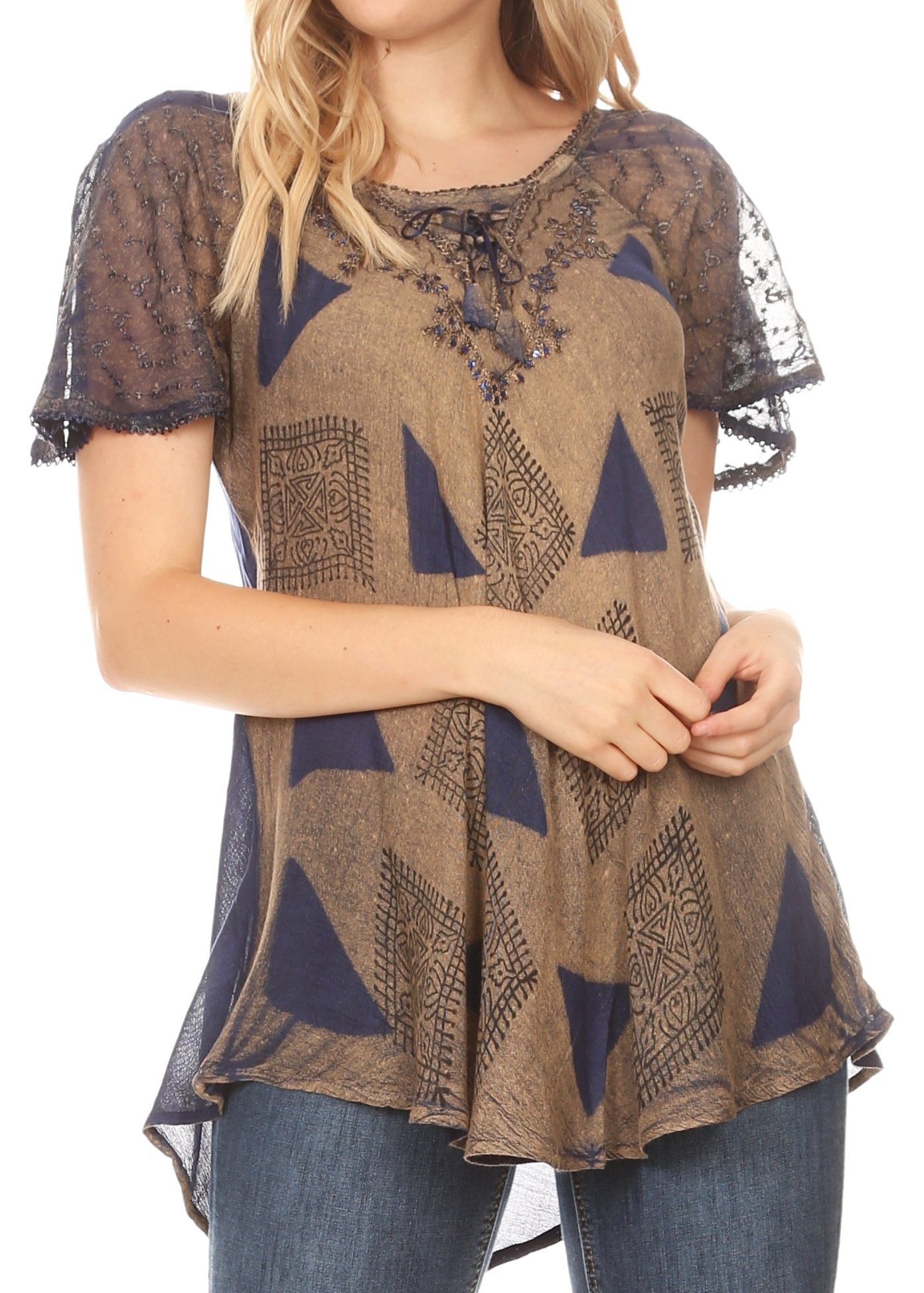 Sakkas Allegra Women's Short Sleeve Loose Fit Casual Tie Dye Blouse Tunic Shirt - Concordia Style Boutique