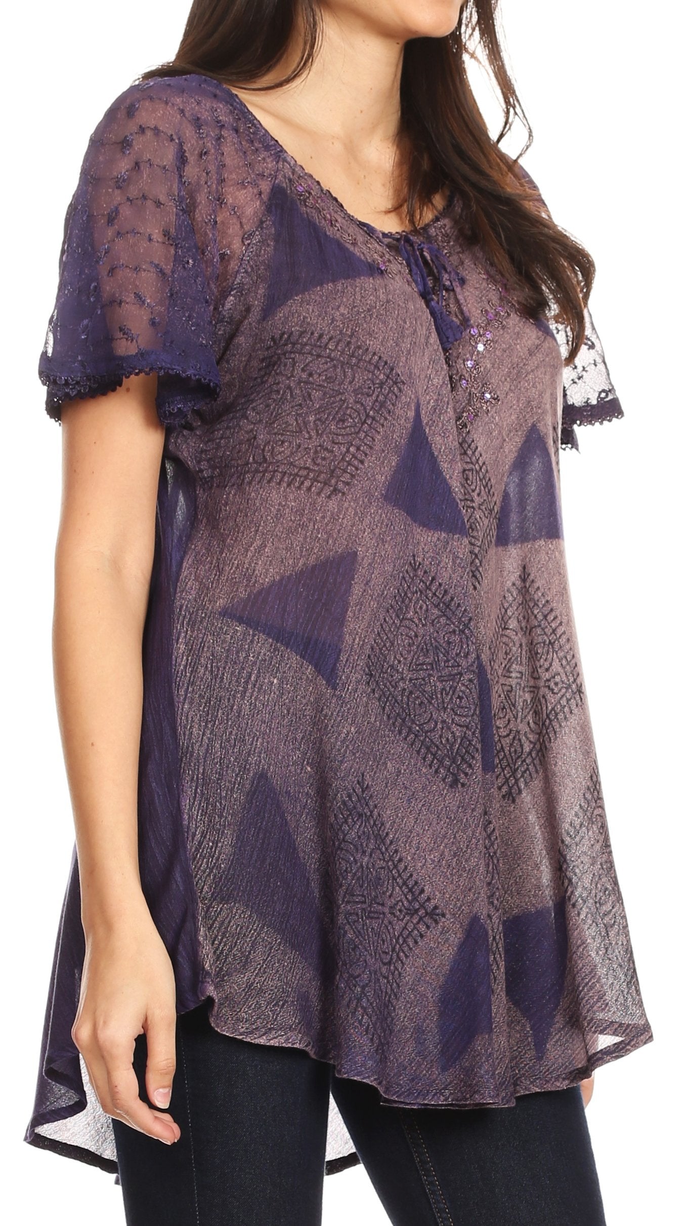 Sakkas Allegra Women's Short Sleeve Loose Fit Casual Tie Dye Blouse Tunic Shirt - Concordia Style Boutique