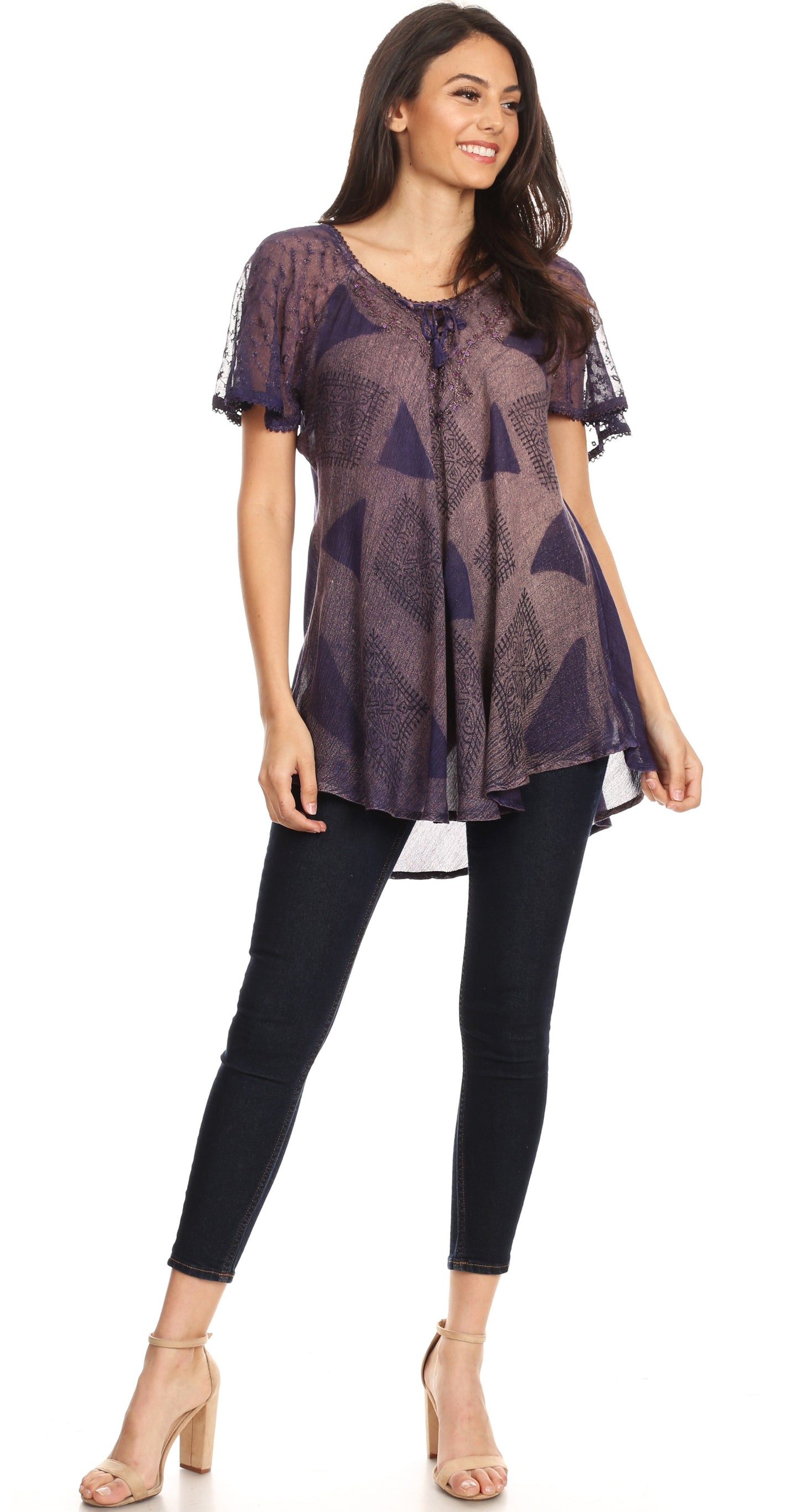 Sakkas Allegra Women's Short Sleeve Loose Fit Casual Tie Dye Blouse Tunic Shirt - Concordia Style Boutique