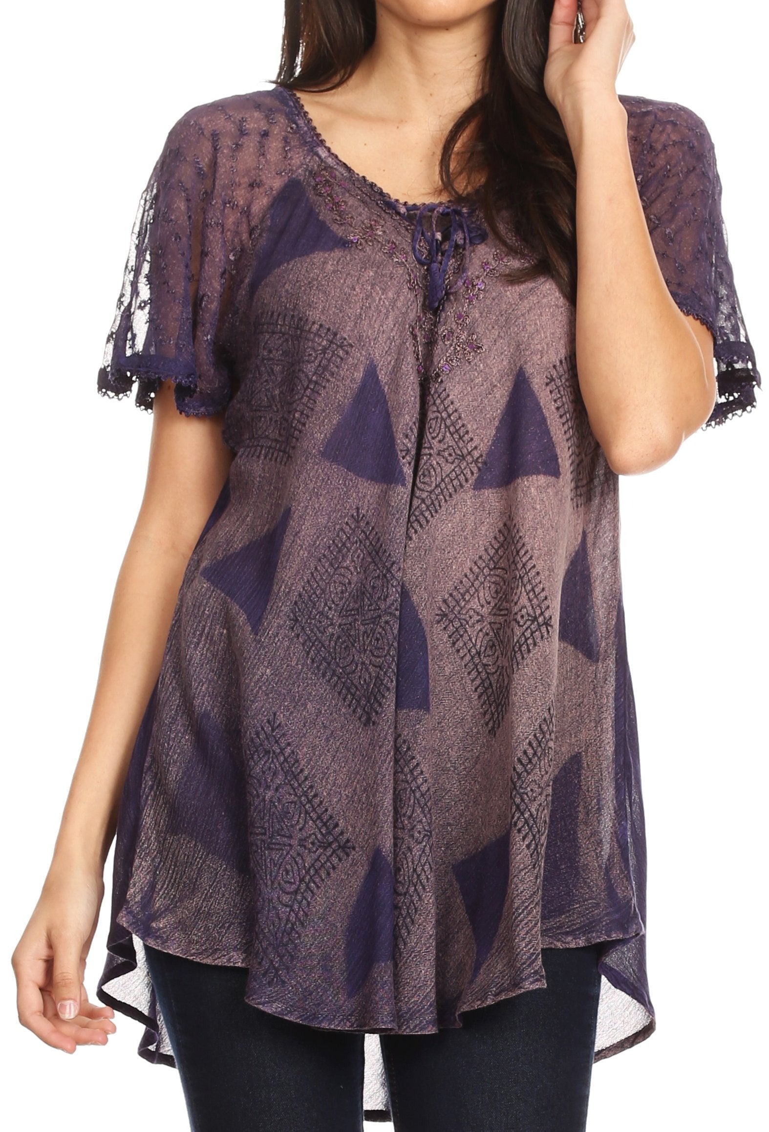 Sakkas Allegra Women's Short Sleeve Loose Fit Casual Tie Dye Blouse Tunic Shirt - Concordia Style Boutique