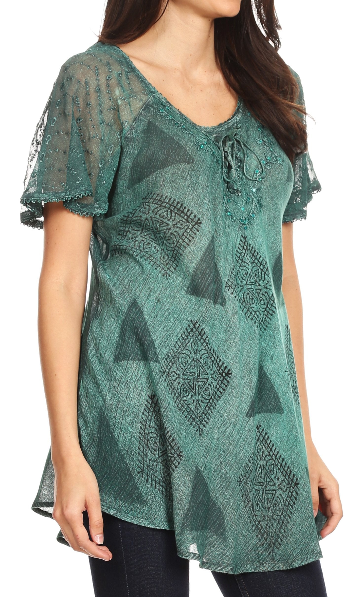 Sakkas Allegra Women's Short Sleeve Loose Fit Casual Tie Dye Blouse Tunic Shirt - Concordia Style Boutique