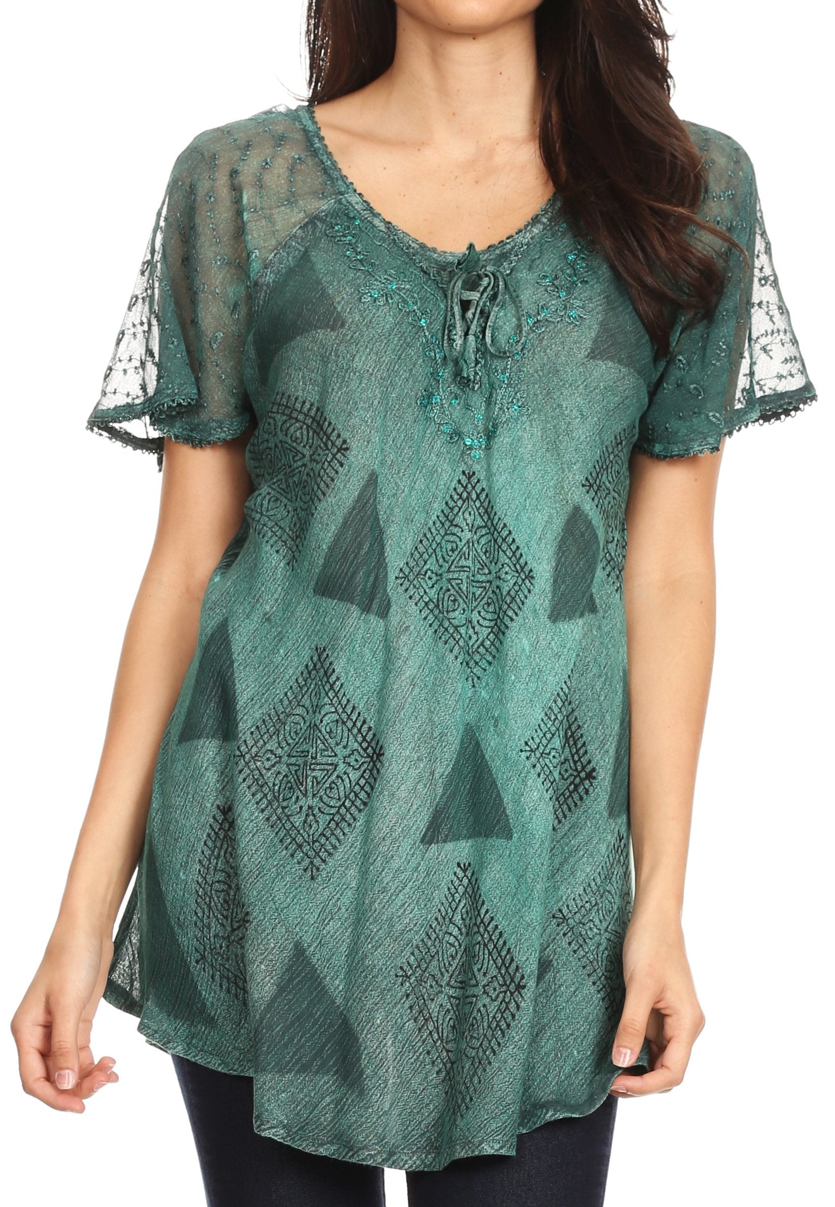 Sakkas Allegra Women's Short Sleeve Loose Fit Casual Tie Dye Blouse Tunic Shirt - Concordia Style Boutique