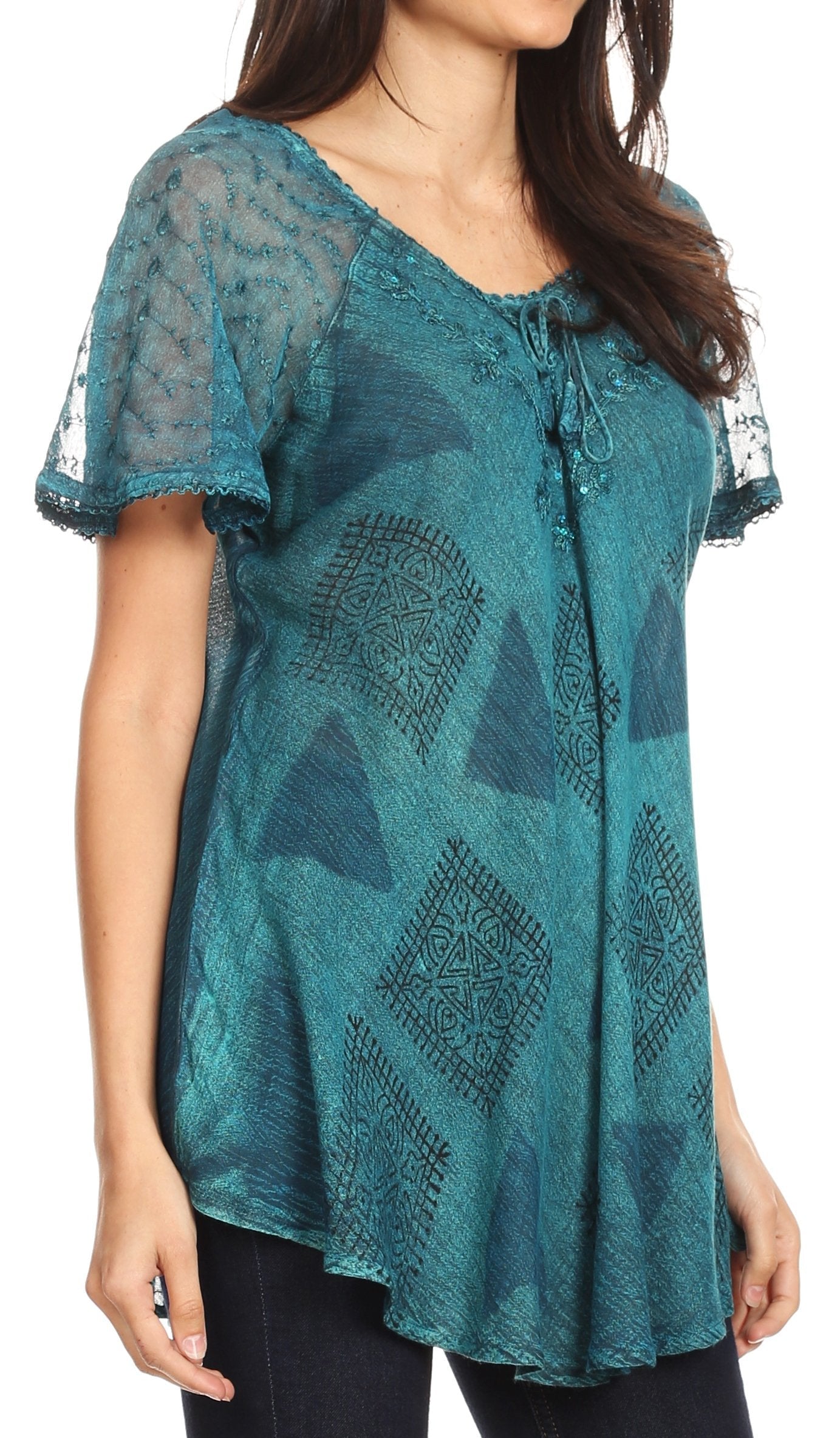 Sakkas Allegra Women's Short Sleeve Loose Fit Casual Tie Dye Blouse Tunic Shirt - Concordia Style Boutique