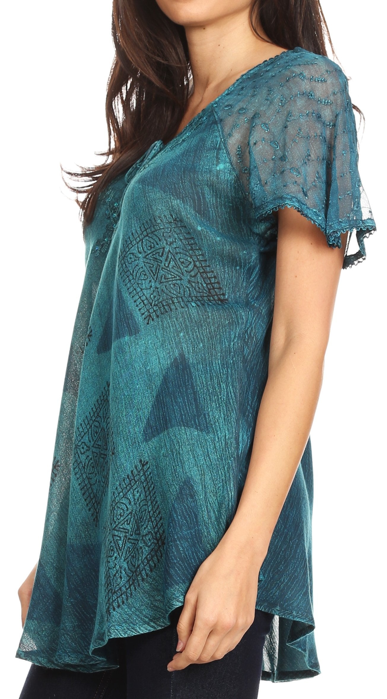Sakkas Allegra Women's Short Sleeve Loose Fit Casual Tie Dye Blouse Tunic Shirt - Concordia Style Boutique