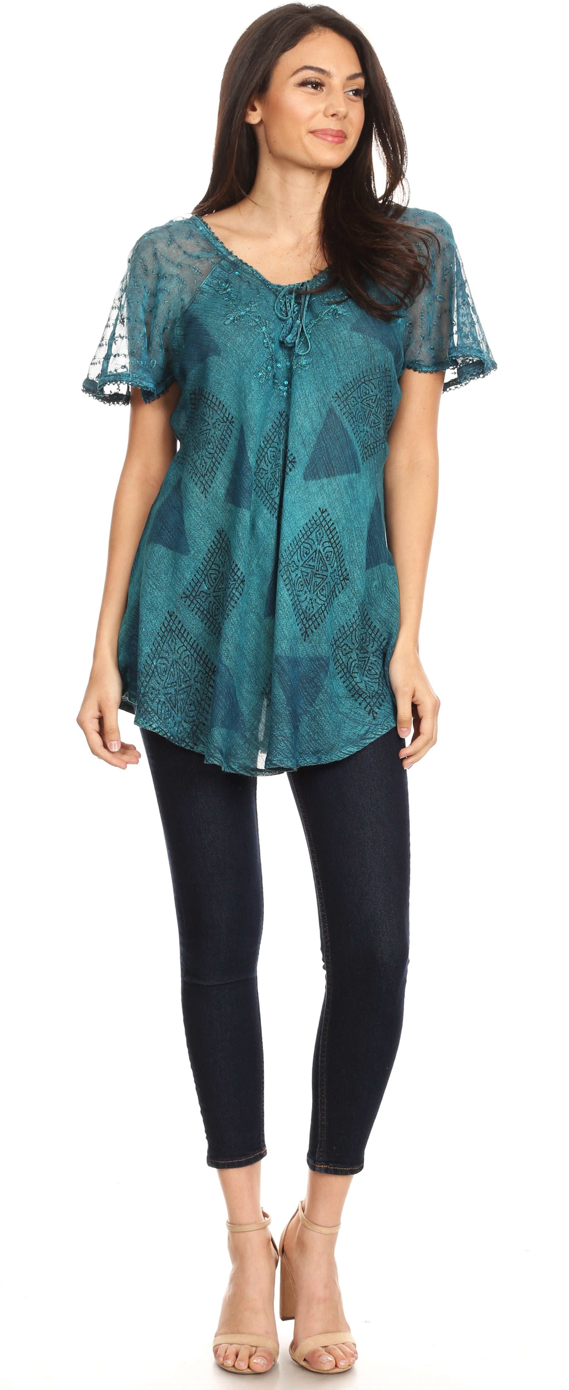 Sakkas Allegra Women's Short Sleeve Loose Fit Casual Tie Dye Blouse Tunic Shirt - Concordia Style Boutique