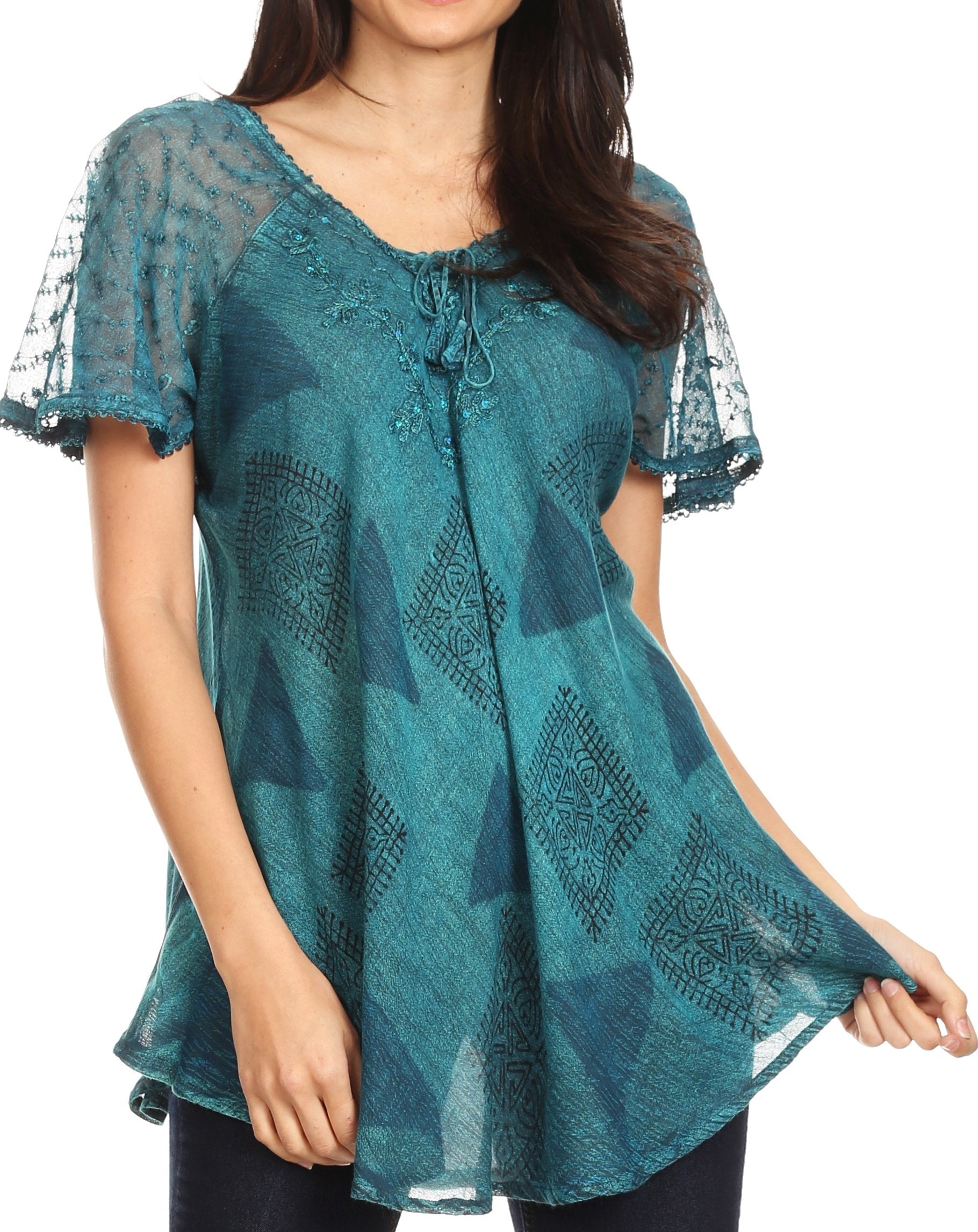 Sakkas Allegra Women's Short Sleeve Loose Fit Casual Tie Dye Blouse Tunic Shirt - Concordia Style Boutique
