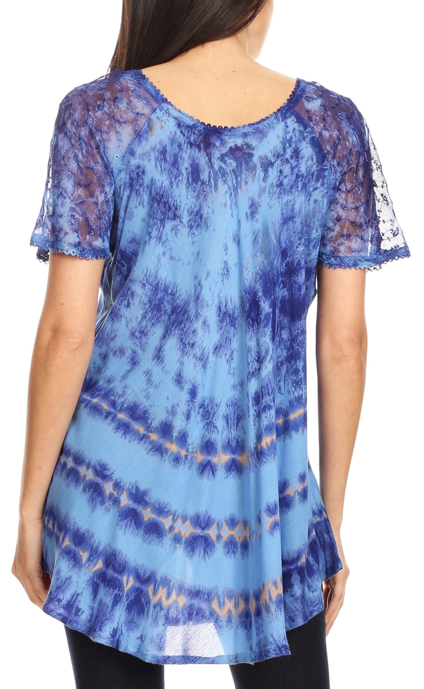 Sakkas Allegra Women's Short Sleeve Loose Fit Casual Tie Dye Blouse Tunic Shirt - Concordia Style Boutique