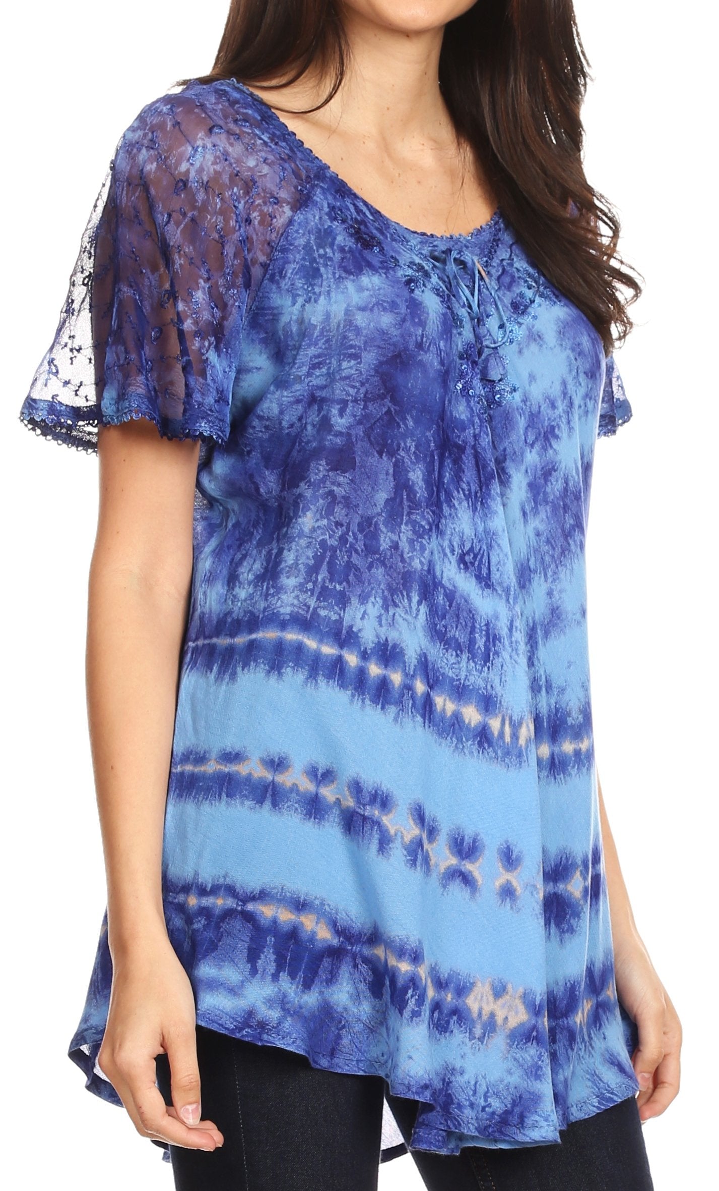 Sakkas Allegra Women's Short Sleeve Loose Fit Casual Tie Dye Blouse Tunic Shirt - Concordia Style Boutique