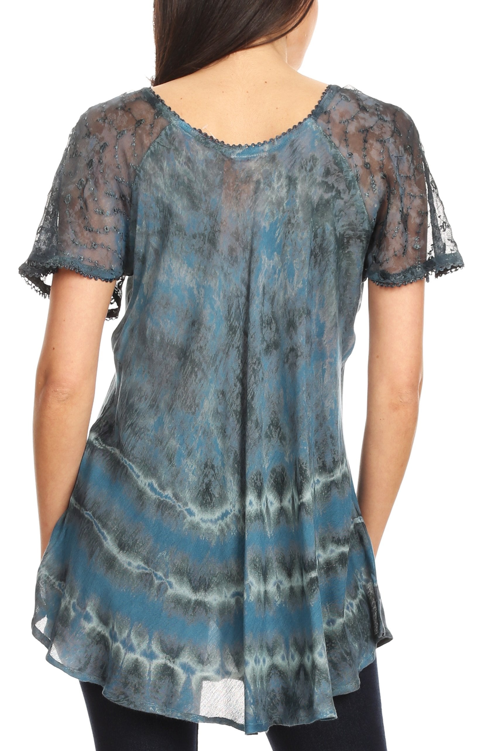 Sakkas Allegra Women's Short Sleeve Loose Fit Casual Tie Dye Blouse Tunic Shirt - Concordia Style Boutique