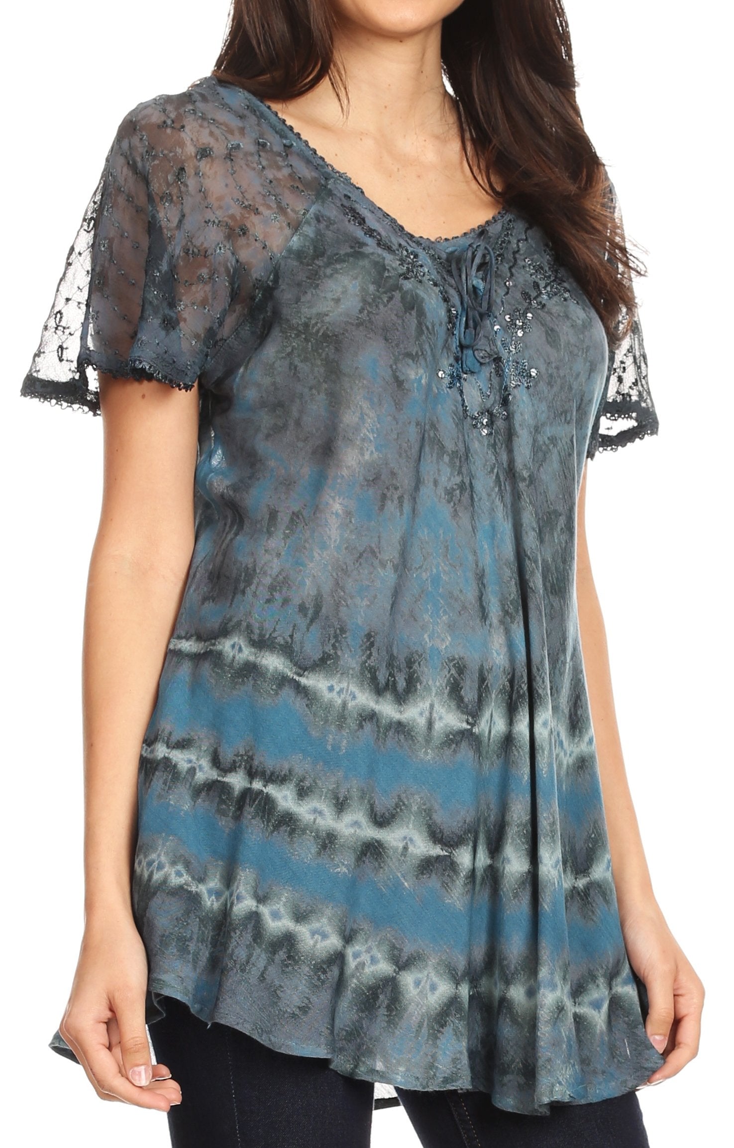 Sakkas Allegra Women's Short Sleeve Loose Fit Casual Tie Dye Blouse Tunic Shirt - Concordia Style Boutique