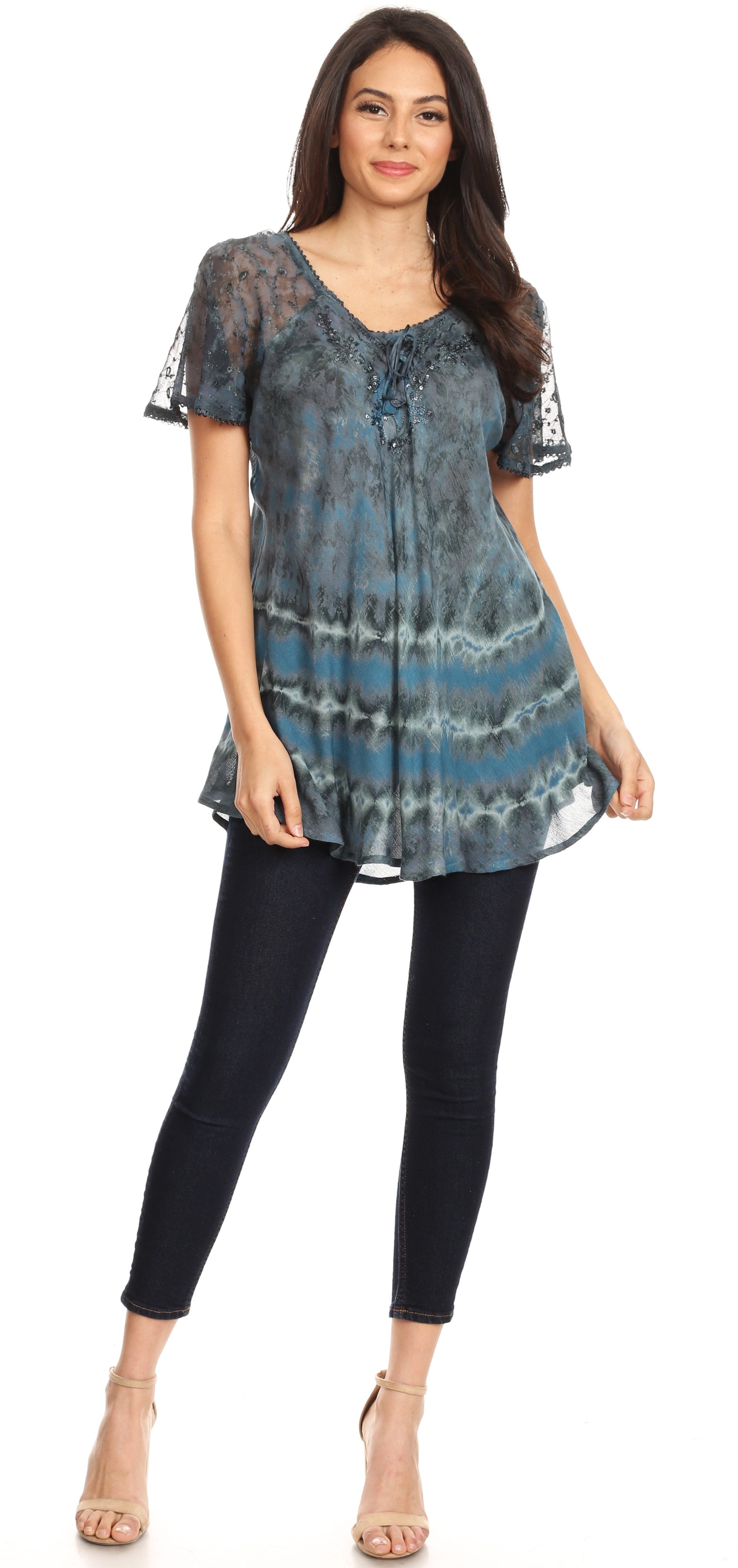 Sakkas Allegra Women's Short Sleeve Loose Fit Casual Tie Dye Blouse Tunic Shirt - Concordia Style Boutique