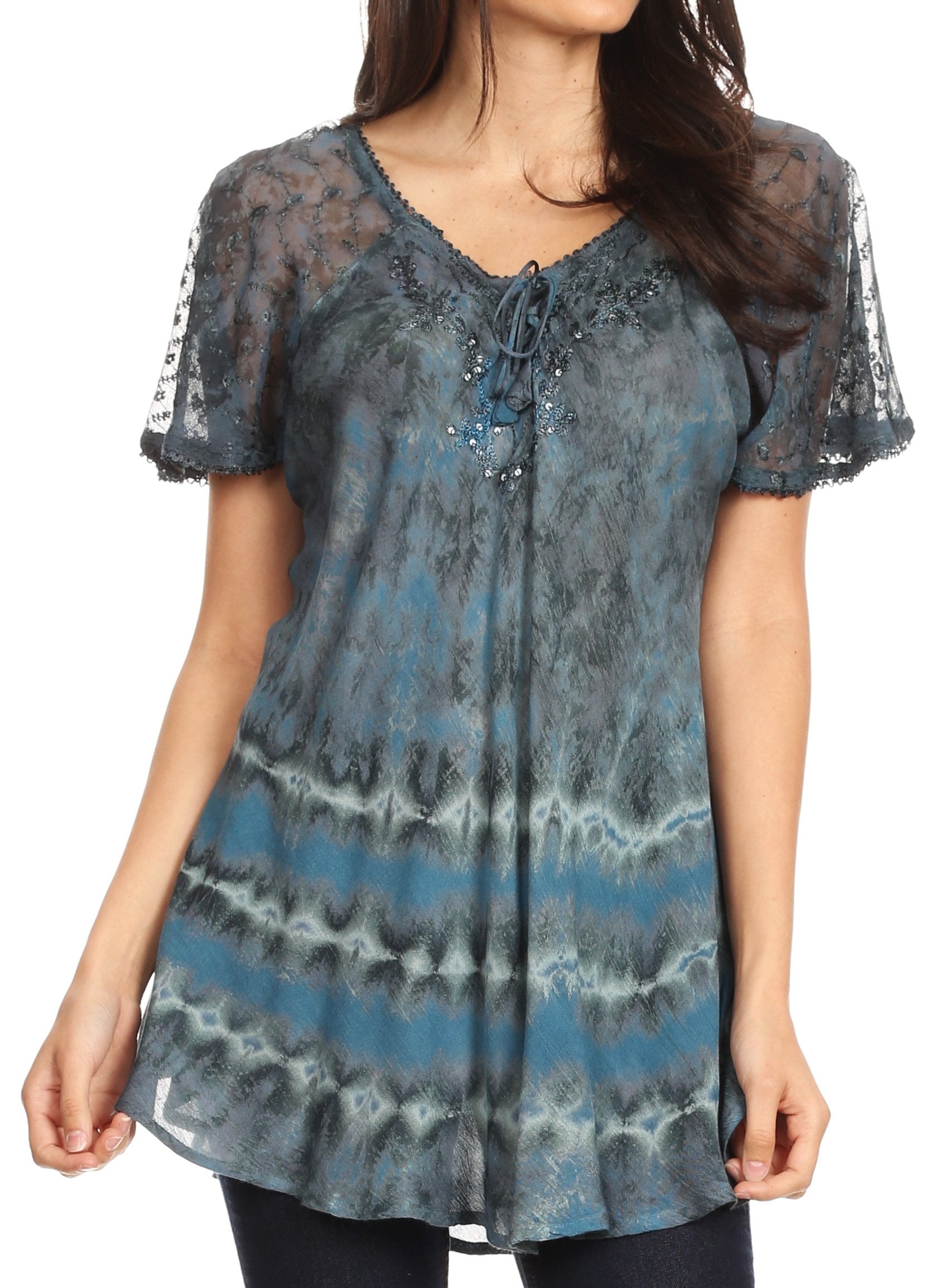 Sakkas Allegra Women's Short Sleeve Loose Fit Casual Tie Dye Blouse Tunic Shirt - Concordia Style Boutique