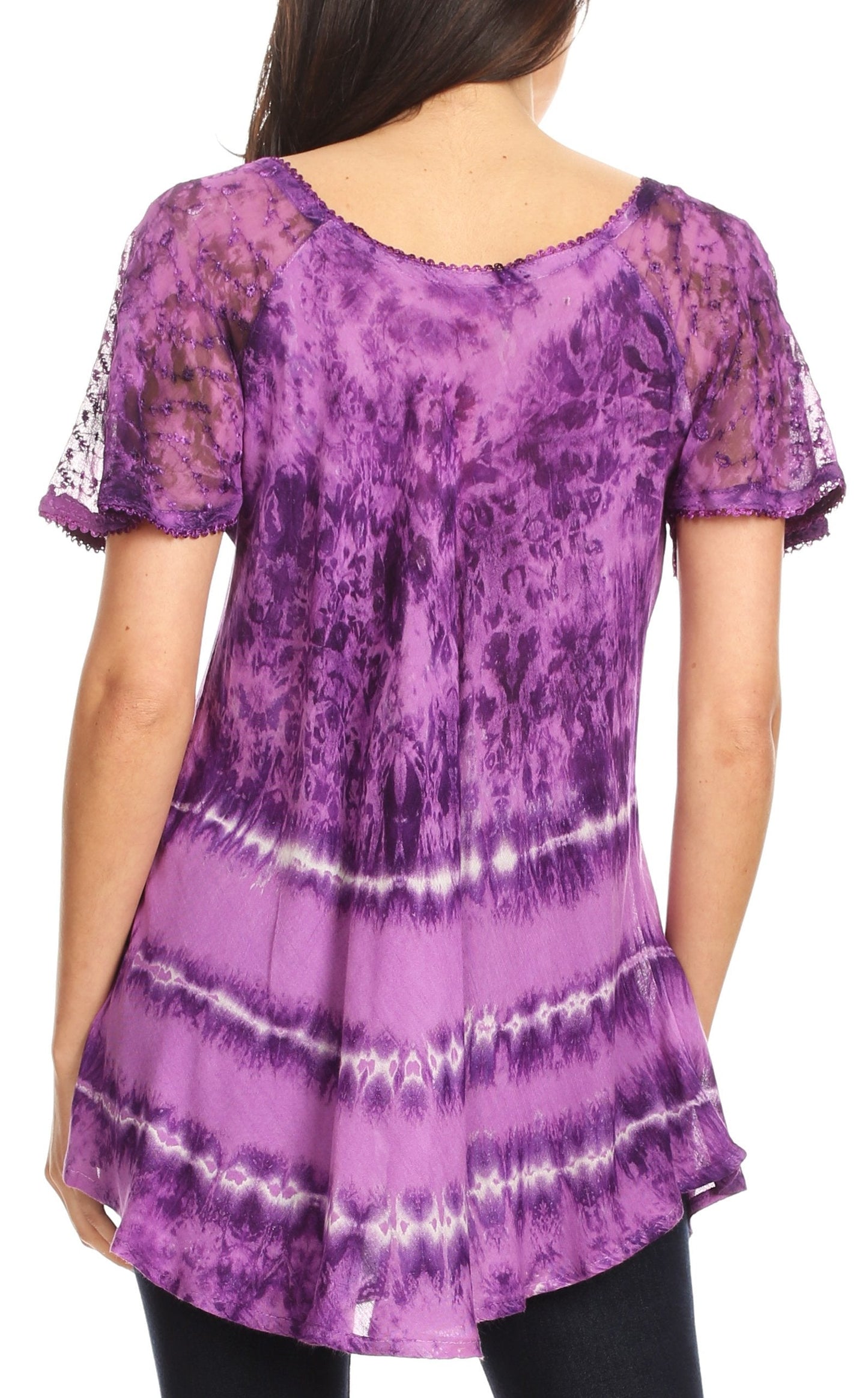 Sakkas Allegra Women's Short Sleeve Loose Fit Casual Tie Dye Blouse Tunic Shirt - Concordia Style Boutique