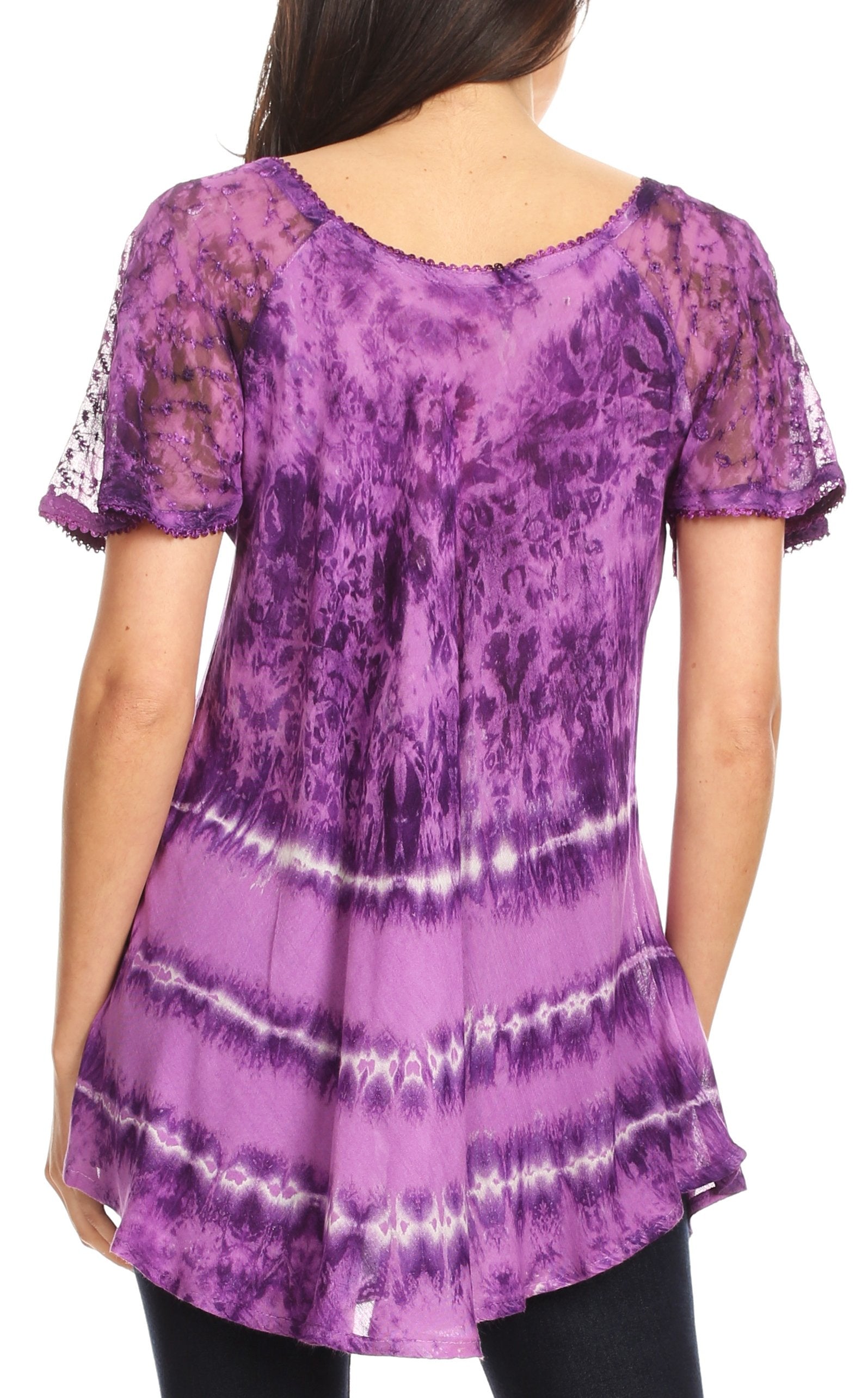 Sakkas Allegra Women's Short Sleeve Loose Fit Casual Tie Dye Blouse Tunic Shirt - Concordia Style Boutique