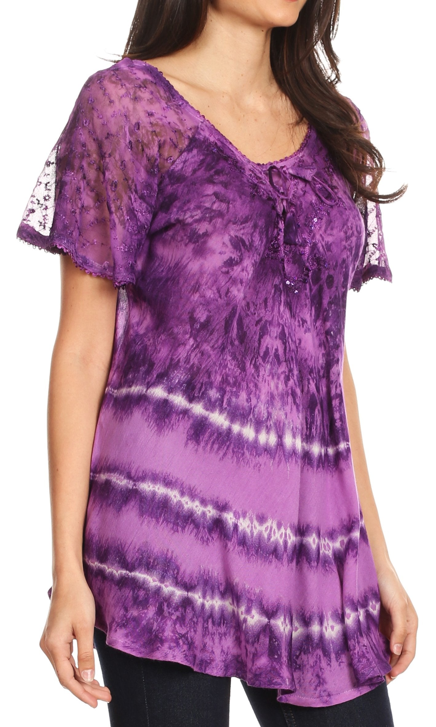 Sakkas Allegra Women's Short Sleeve Loose Fit Casual Tie Dye Blouse Tunic Shirt - Concordia Style Boutique