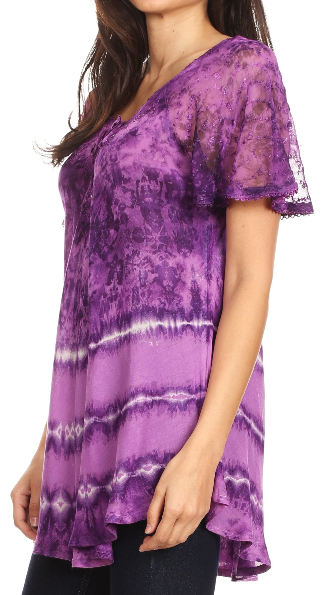 Sakkas Allegra Women's Short Sleeve Loose Fit Casual Tie Dye Blouse Tunic Shirt - Concordia Style Boutique